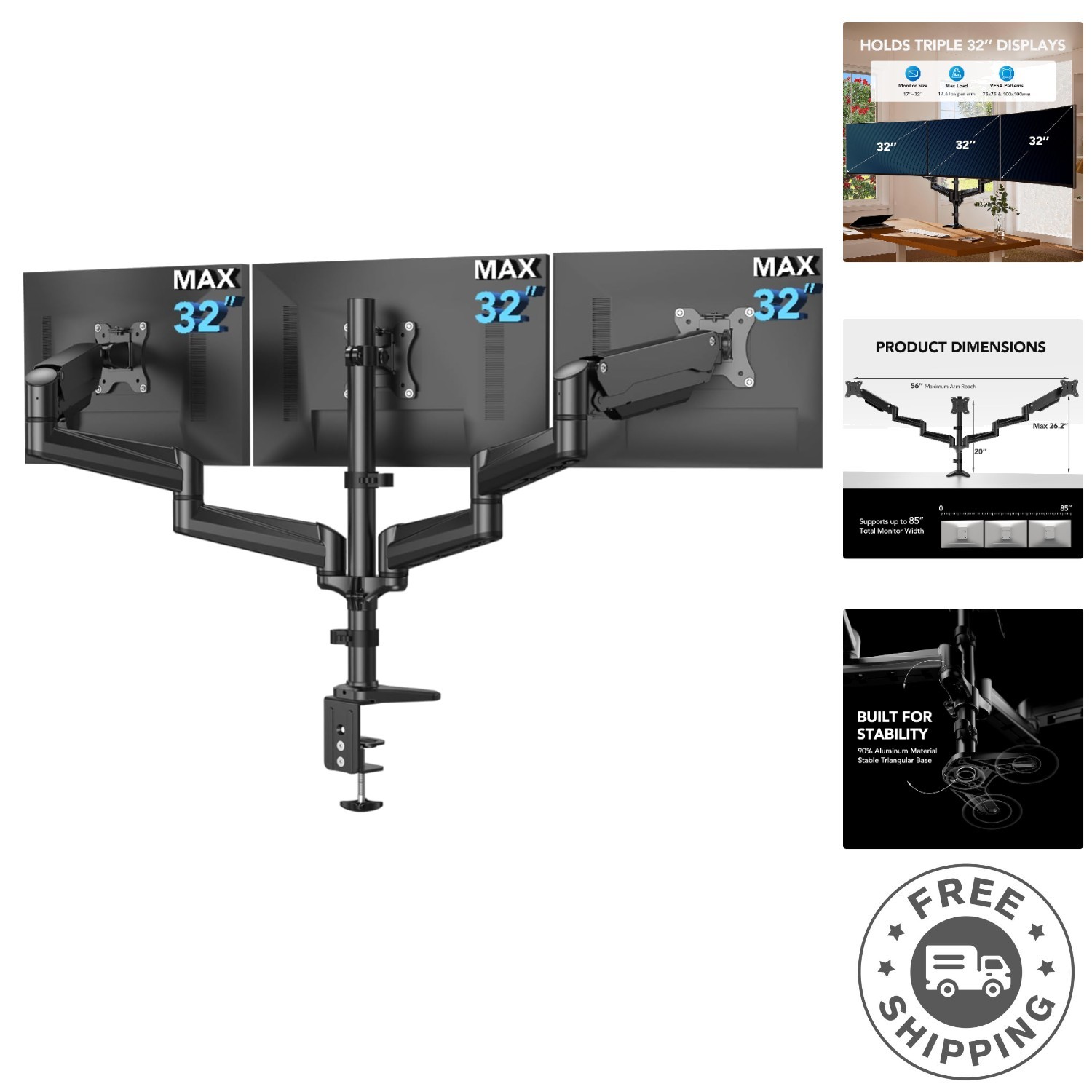 Alloy Steel Triple Monitor Mount - Maximize Your Workspace Comfortably