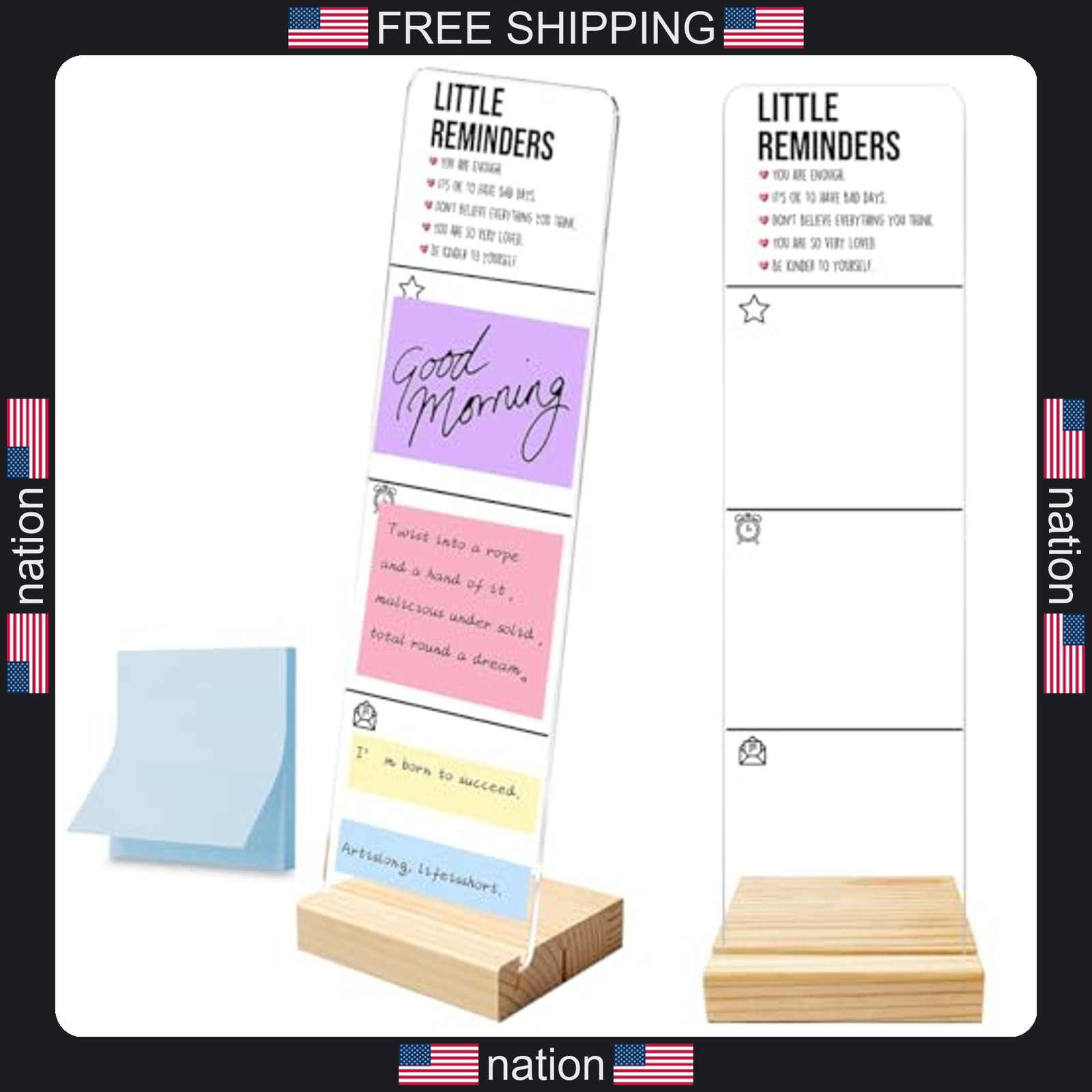 Monitor Memo Board with Removable Wooden Base Acrylic Portable Sticky Note