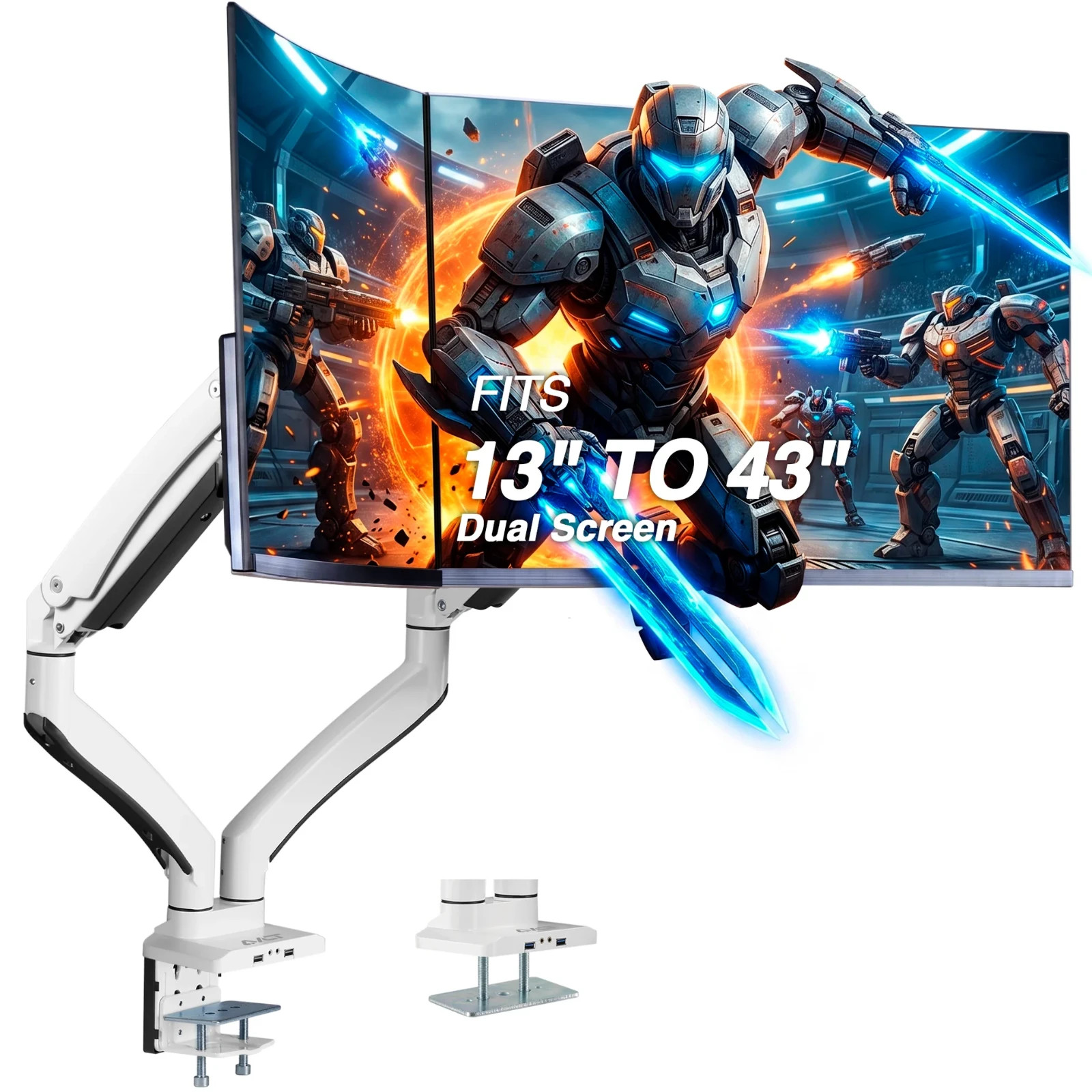 `AVLT Dual 13-43" Heavy Duty Monitor Mount USB AUX White DM43-1