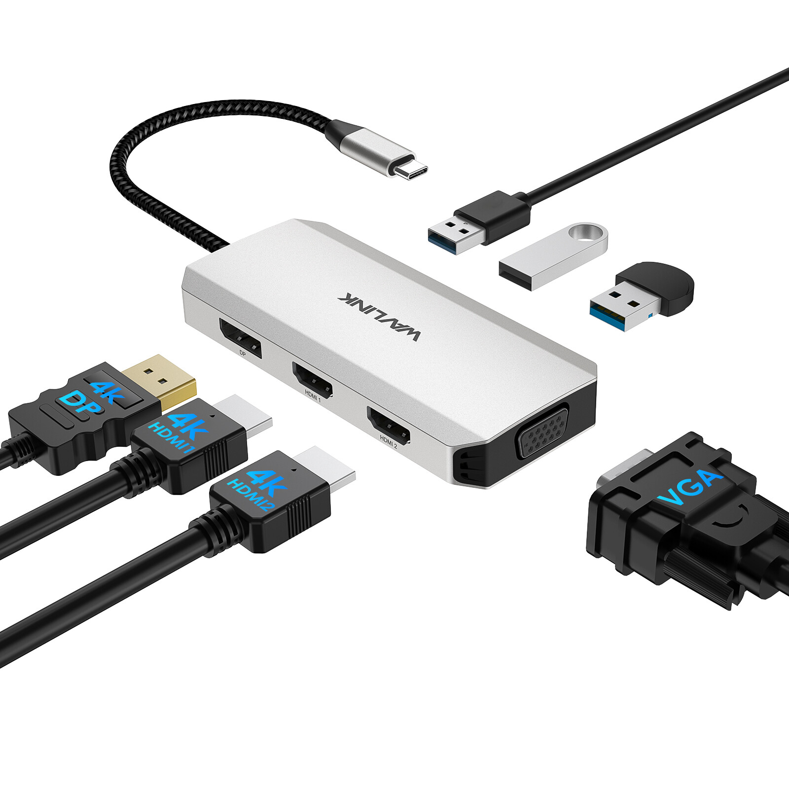 USB C Laptop Docking Station Quad Monitor DisplayLink Hub for Dell/HP/Lenovo/Mac