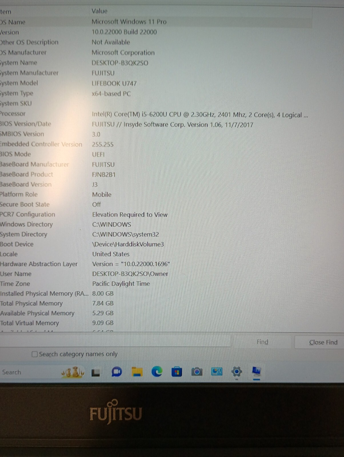 7081 LifeBook U747 w/genuine Fujitsu Charger i5 6th gen.8GB.256GB M.2.14" FHD.
