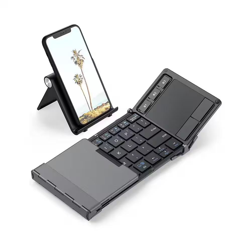Portable Full Size Ultra Slim Wireless Bluetooth Keyboard Foldable Tri-Fold with