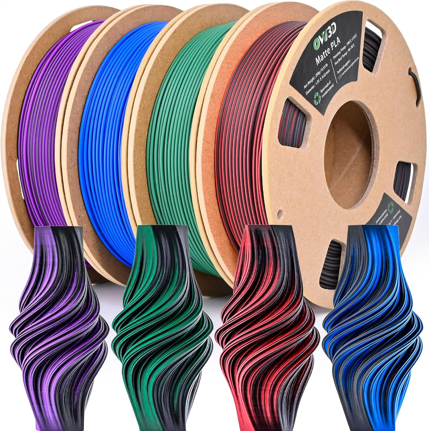 OVV3D PLA 3D Printer Filament Bundle 250G X 4 Spools, Matte PLA Filament | Dual