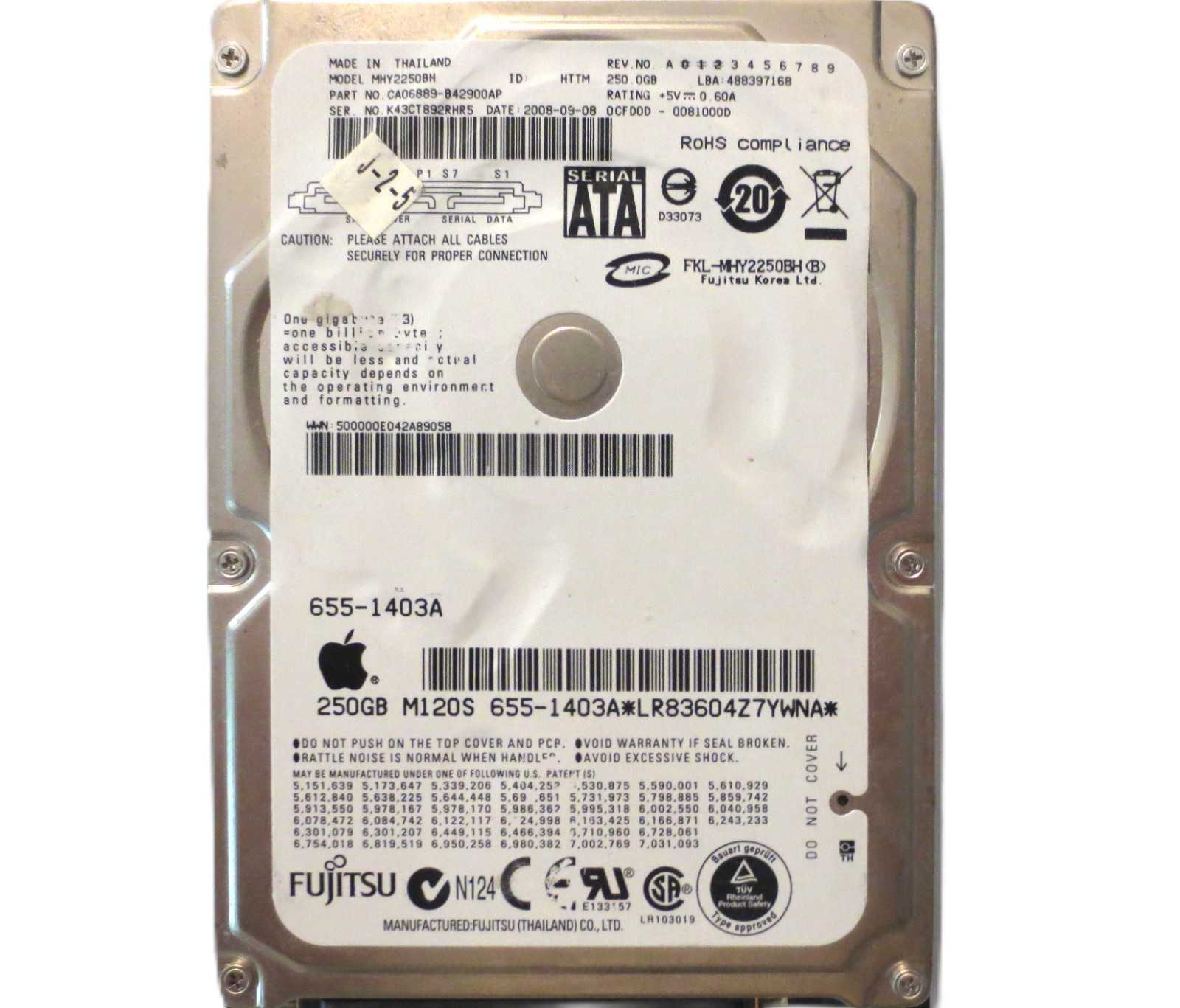 Fujitsu MHY2250BH CA06889-B42900AP 0CFD0D-0081000D Thailand 250gb Sata 2008