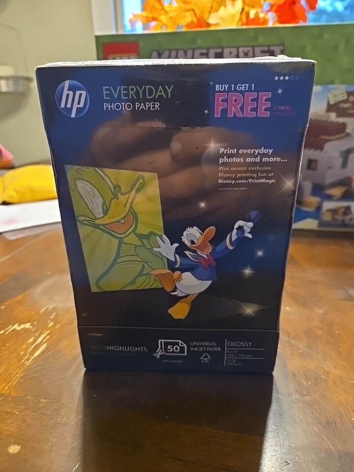HP Disney Everyday Glossy Photo Paper (4”x 6") 2 X 50/Pack-100 Sheets (New)
