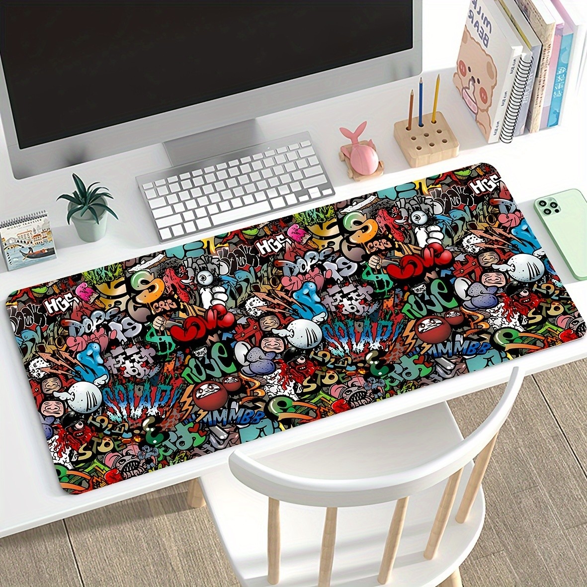 1pc High-Quality Keyboard And Mouse Pad, with Exquisite Game Graffiti Design,
