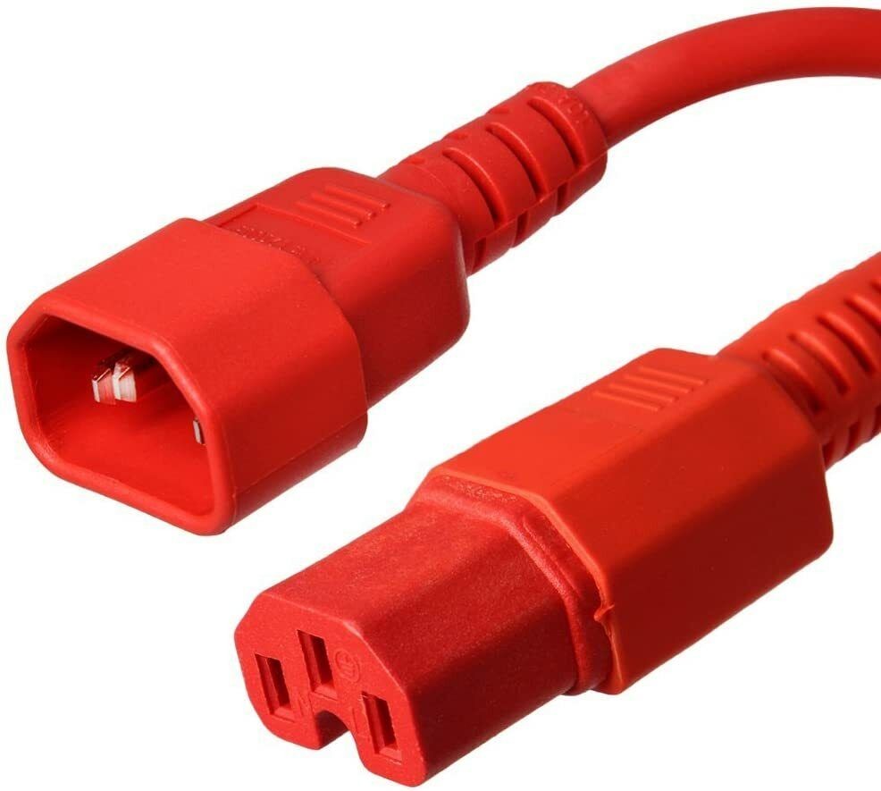 2FT IEC C14 - C15 Red Power Cord 14AWG 15A/1875W 100-250V 0.6M
