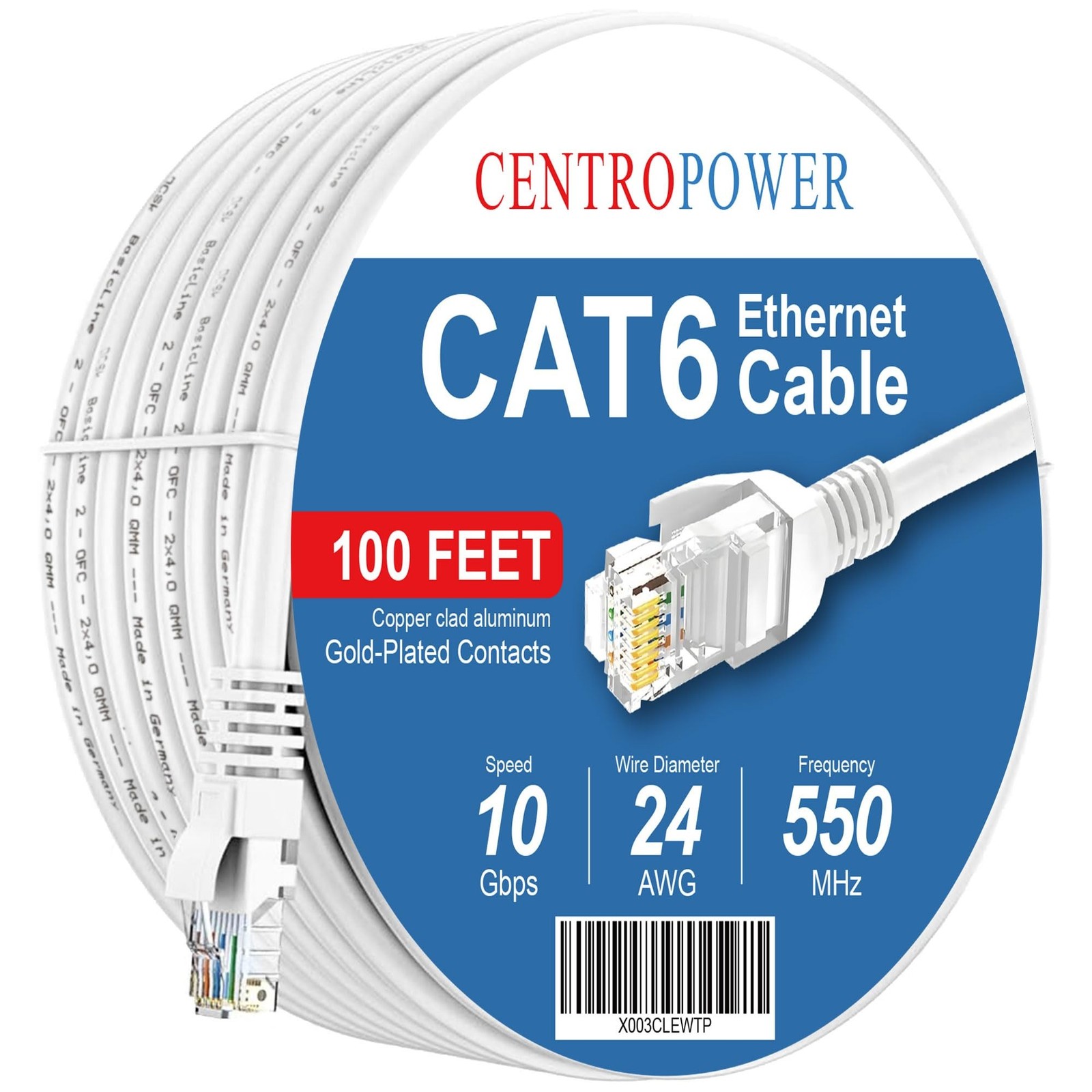Cat 6 Ethernet Cable 100 ft, Cat6 Solid High-Speed Internet LAN Network Patch...