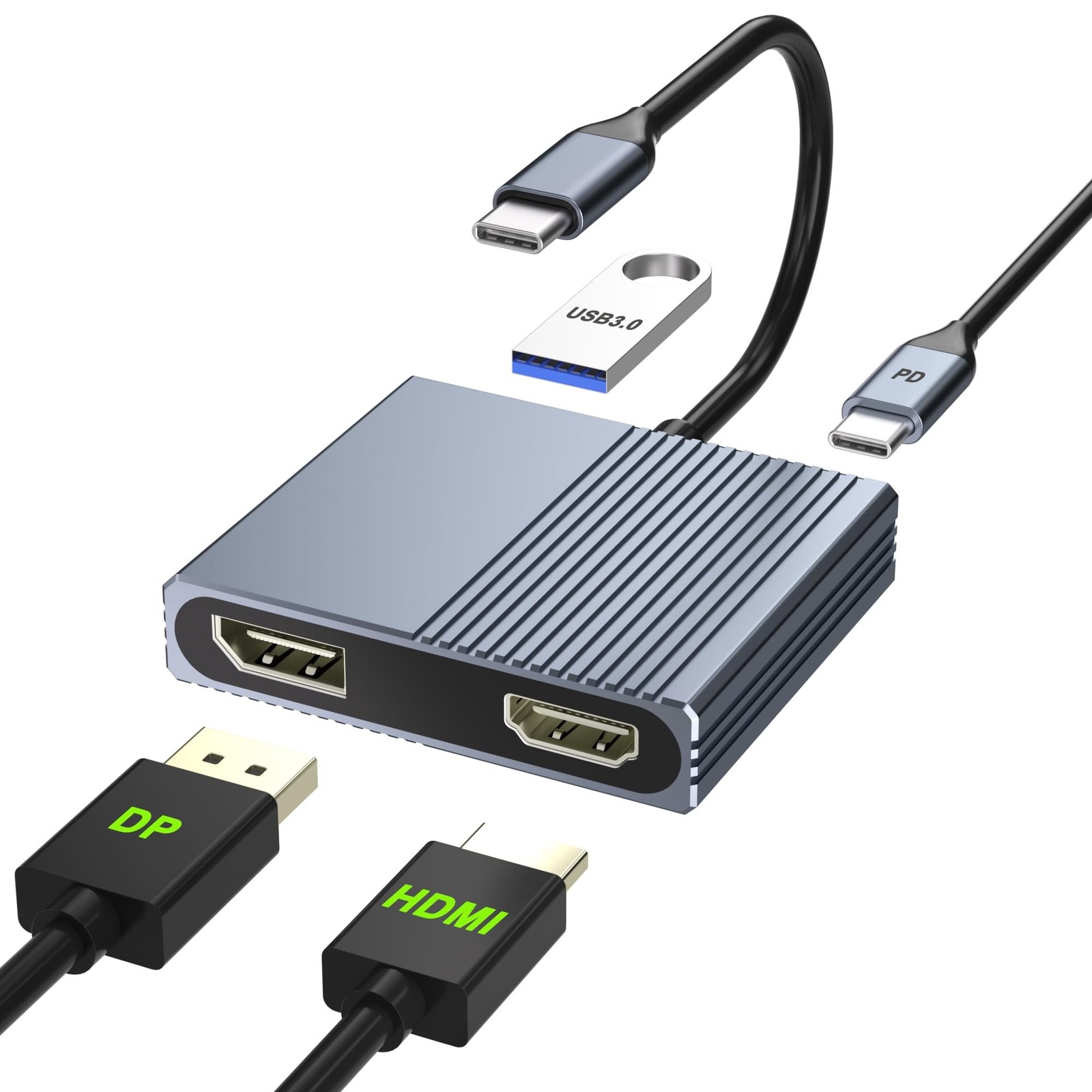 Aibilangose USB C to HDMI DisplayPort Adapter 4K@60Hz Dual Monitor for