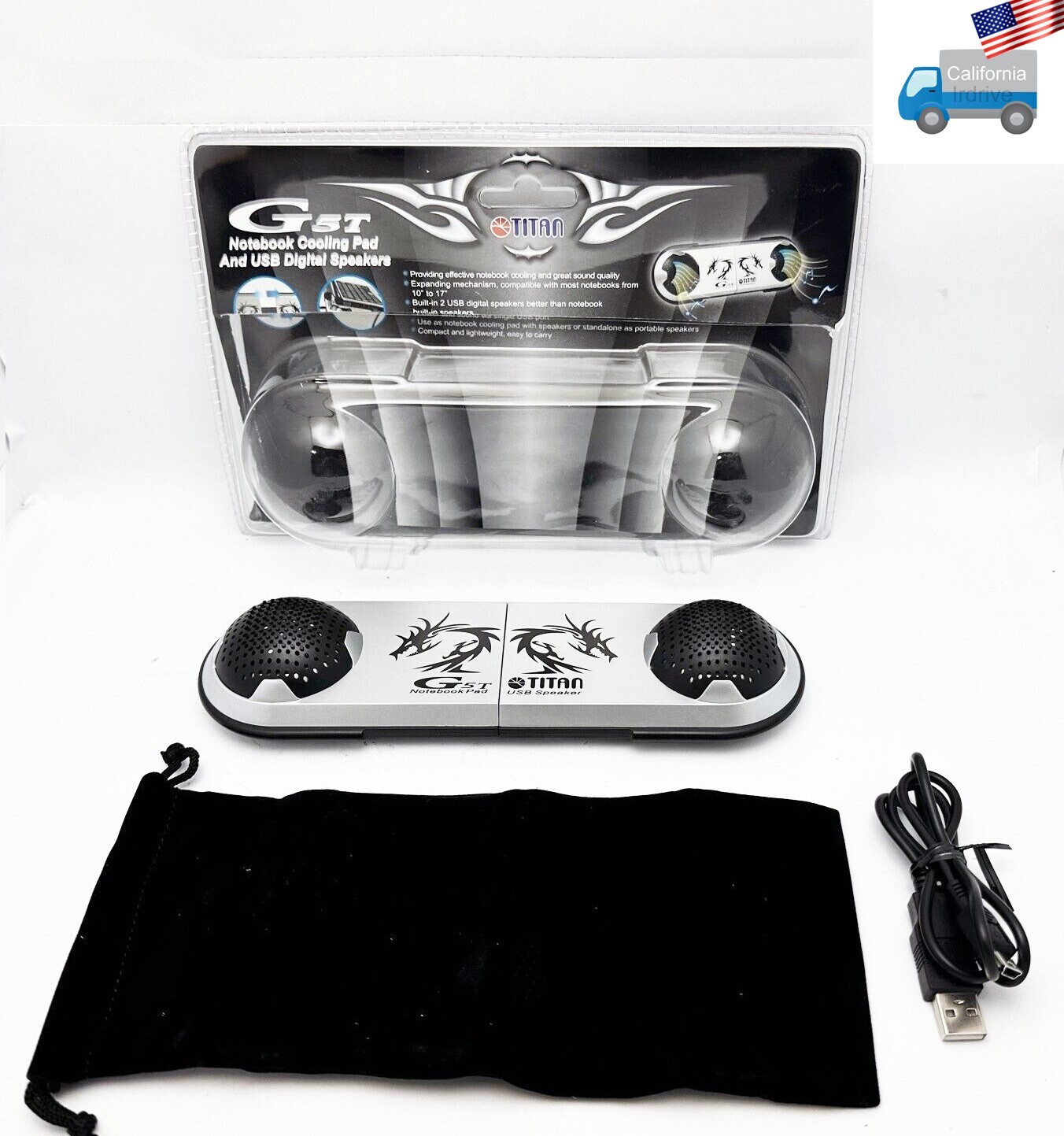 Titan G5T 10"-17" Expandable Notebook Cooling Pad w/ 1.2W USB Digital Speakers