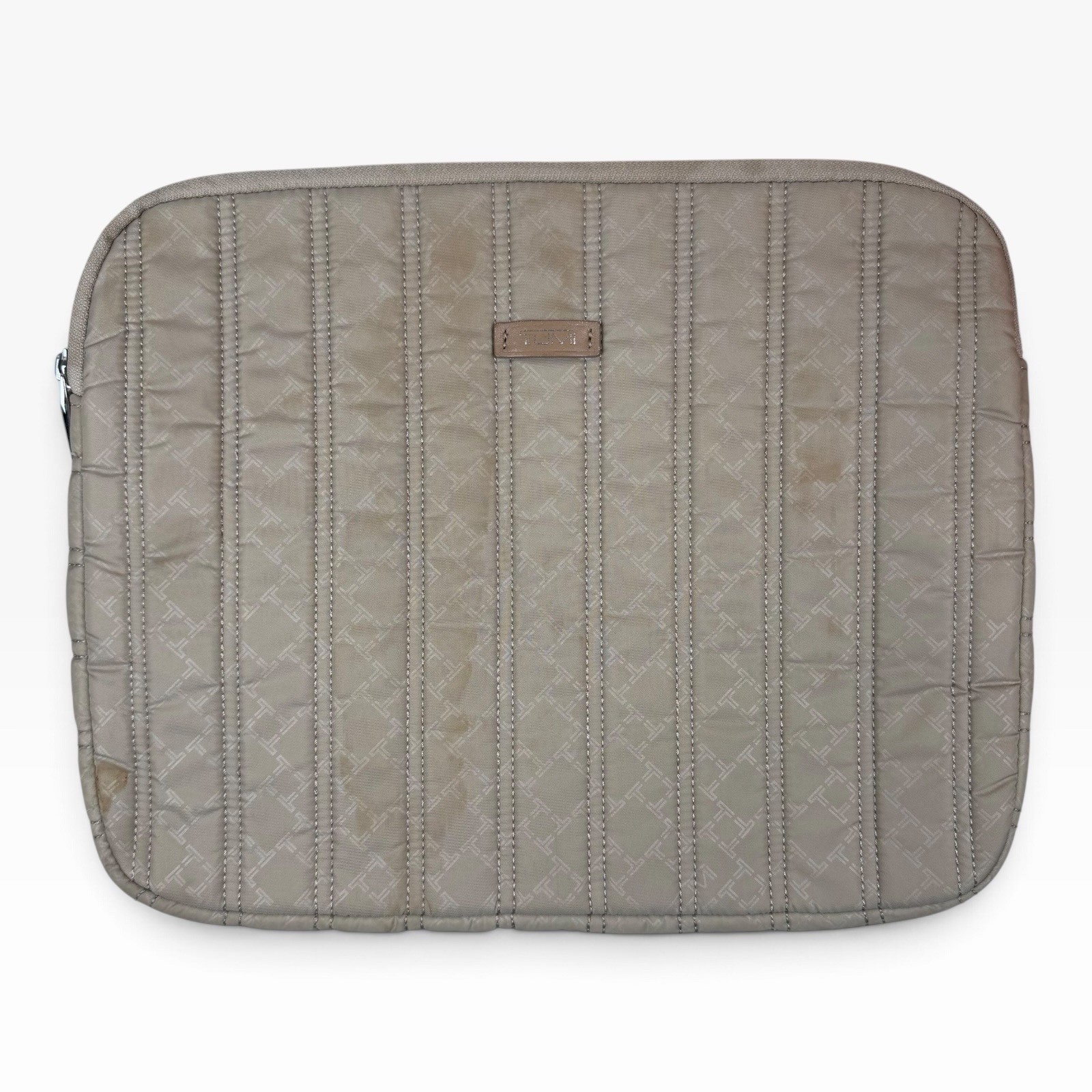 TUMI Padded Zipper 15in Laptop iPad Sleeve Case Beige Light Tan