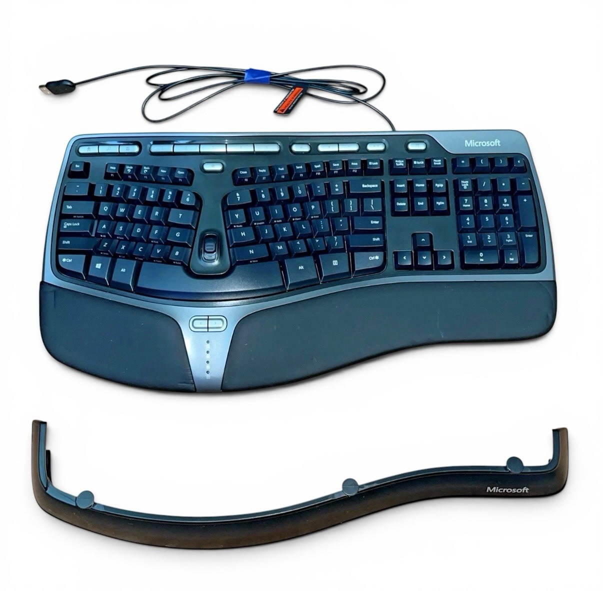 E3 Microsoft Natural Ergonomic Keyboard 4000 v1 USB Wired w/ Riser Tested