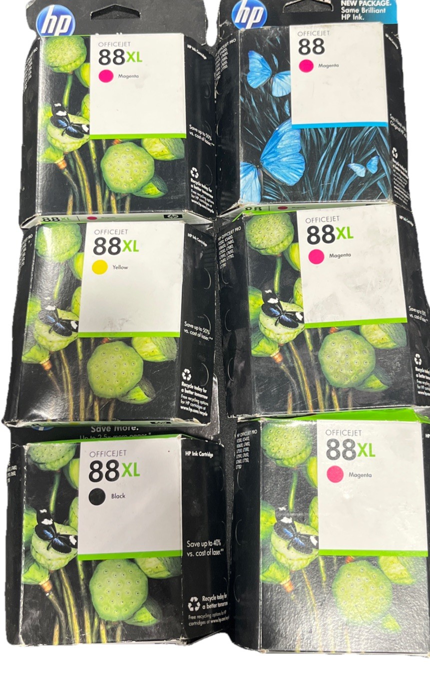 HP 88XL HIGH YIELD Ink Cartridges Yellow Black Magenta OEM Lot Of 6