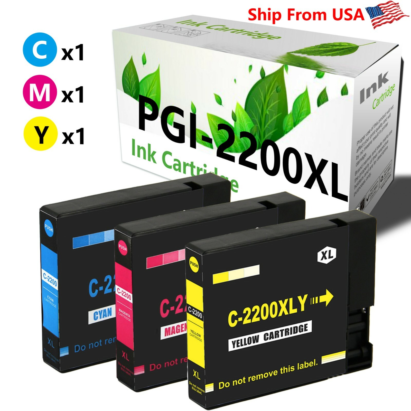 3 Pk Canon PGI-2200XL PGI-2200XL Ink Cartridge for MAXIFY MB5120 Printer (CMY)