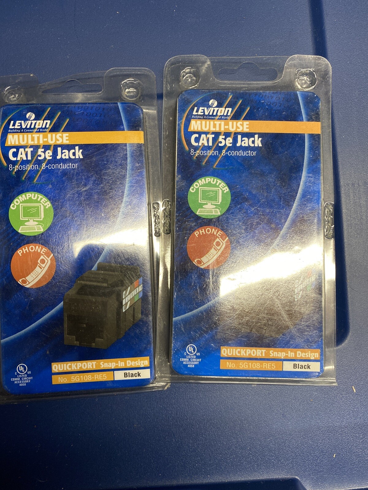 Leviton Mutli-Use CAT 5e Jack 8-position, 8-conductor 5G108-RE5 Black LOT OF 2