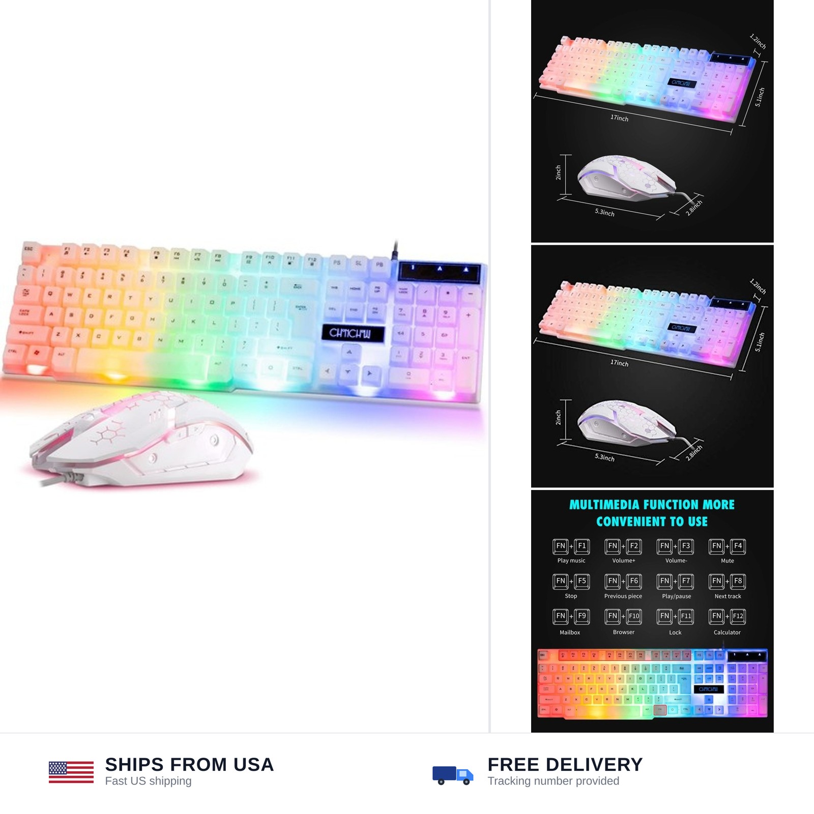 CHONCHOW RGB Gaming Keyboard and Mouse Combo,USB Wired Light Up Keyboard, Rai...