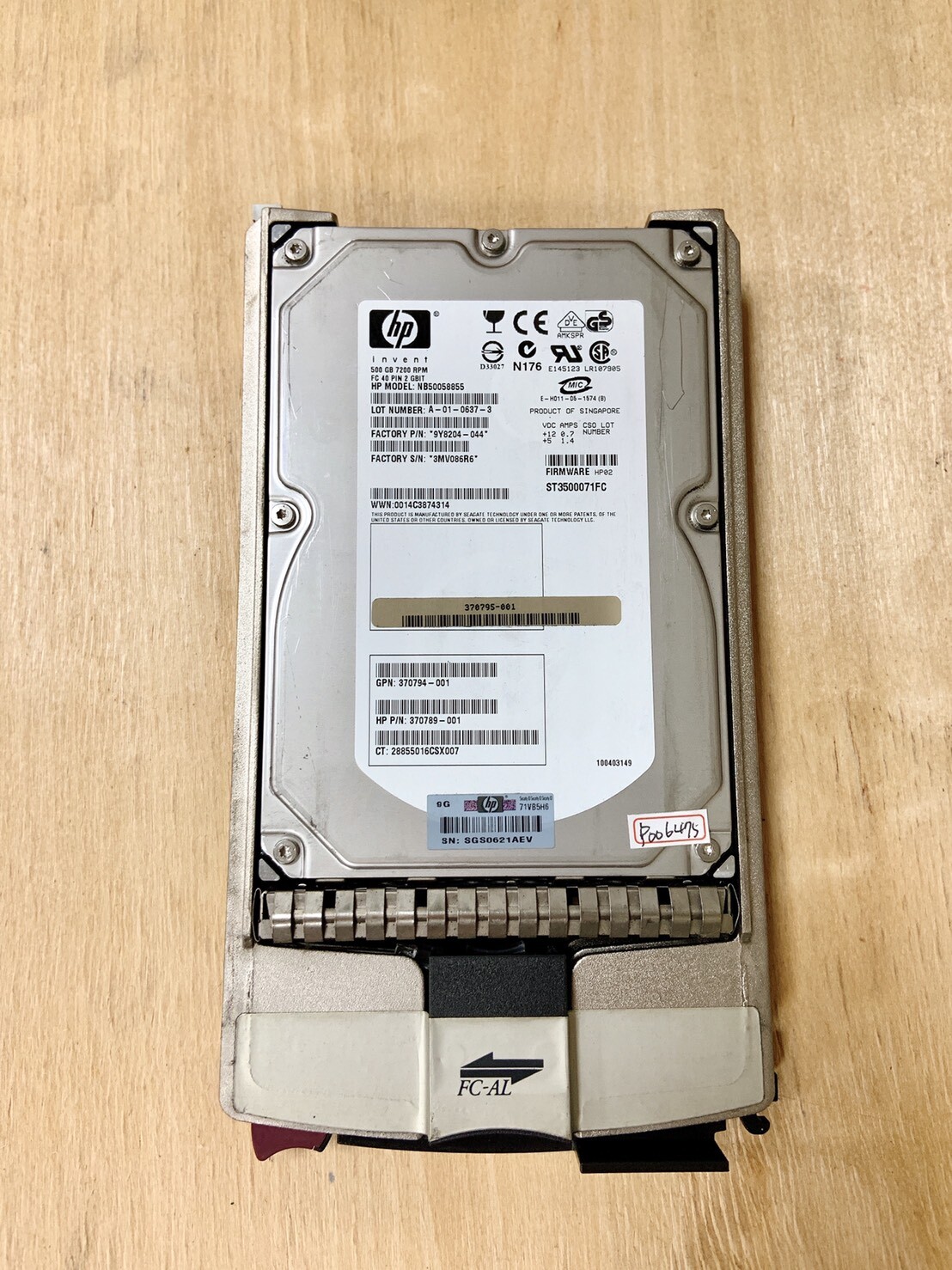 HP EVA HDD 500GB 4GB/s 7.2K 3.5" FC 371142-001 370789-001 NB50058855