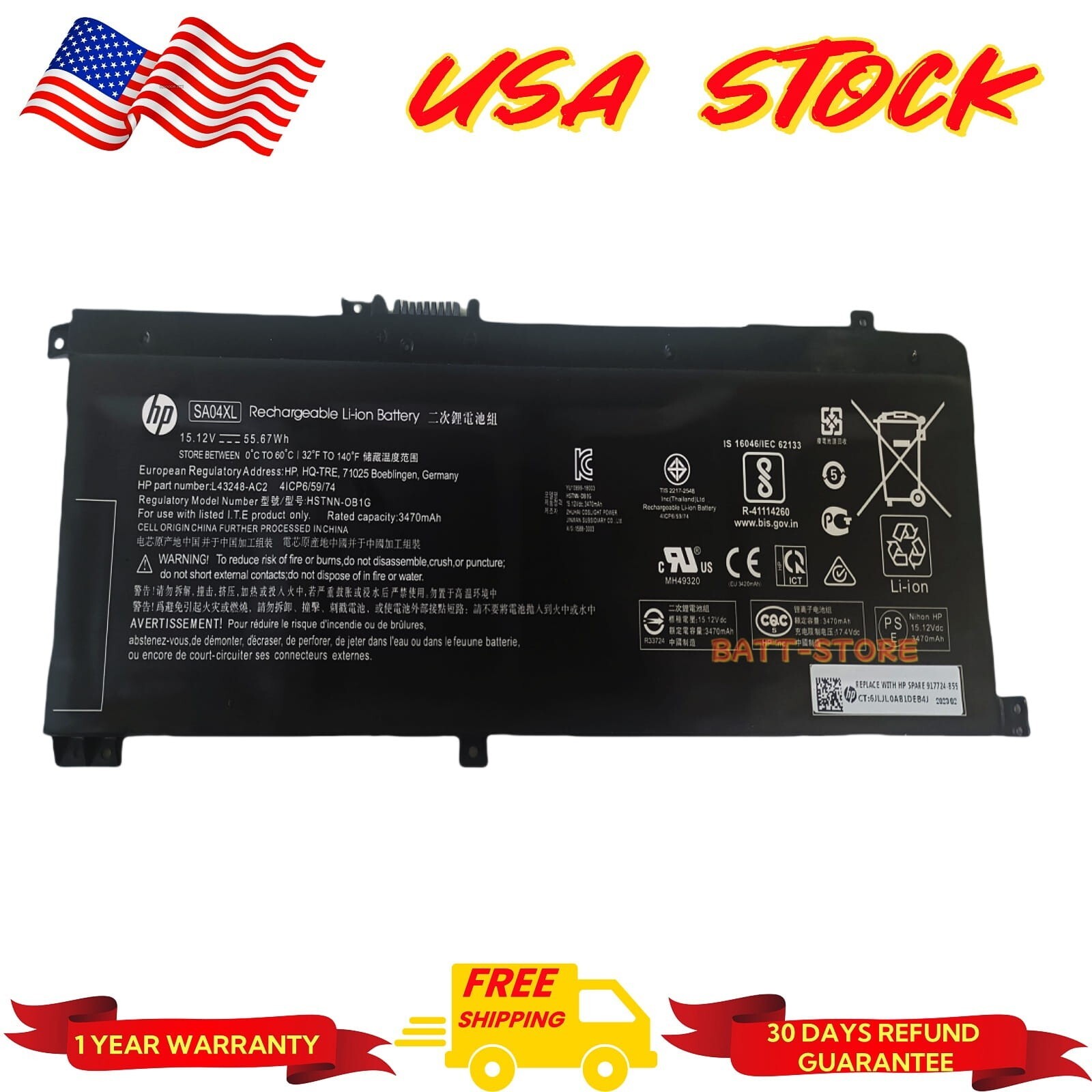 ORIGINAL SA04XL L43248-AC2 L43267-005 Battery for HP ENVY X360 15-DR Series New
