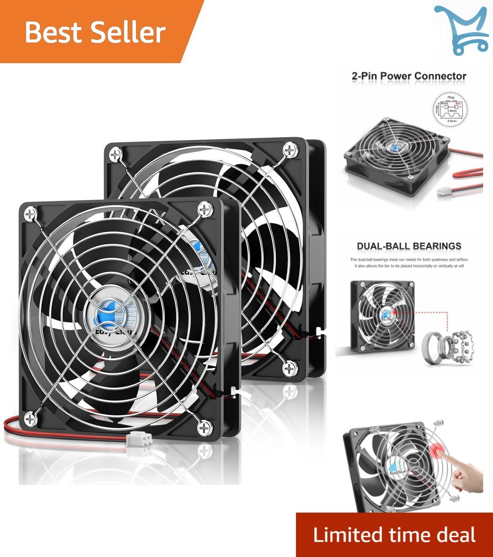 120mm 12V DC Cooling Fan Dual Ball Bearing 1800RPM 2 Pack for Electronics