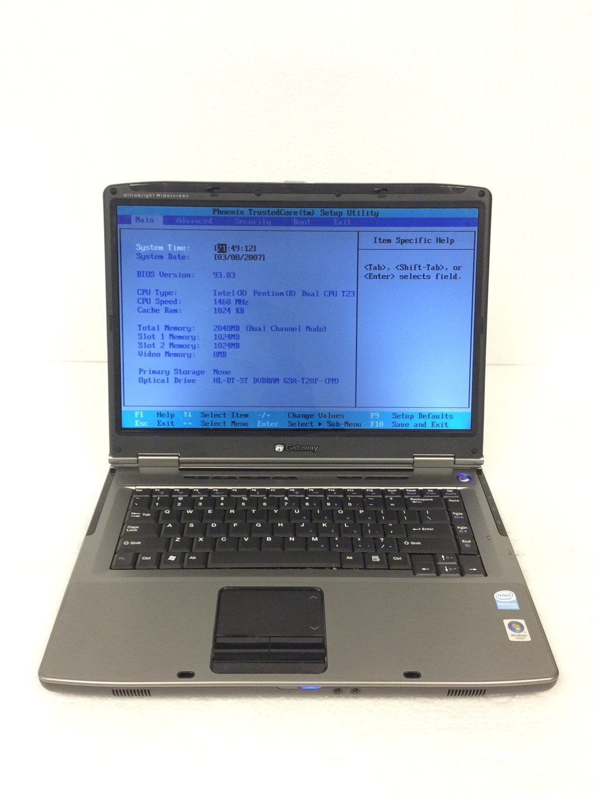 Gateway MT6723 15.4" Laptop Pentium Dual T23 1460Mhz w/ 2Gb Ram, DVD-RW, No HD