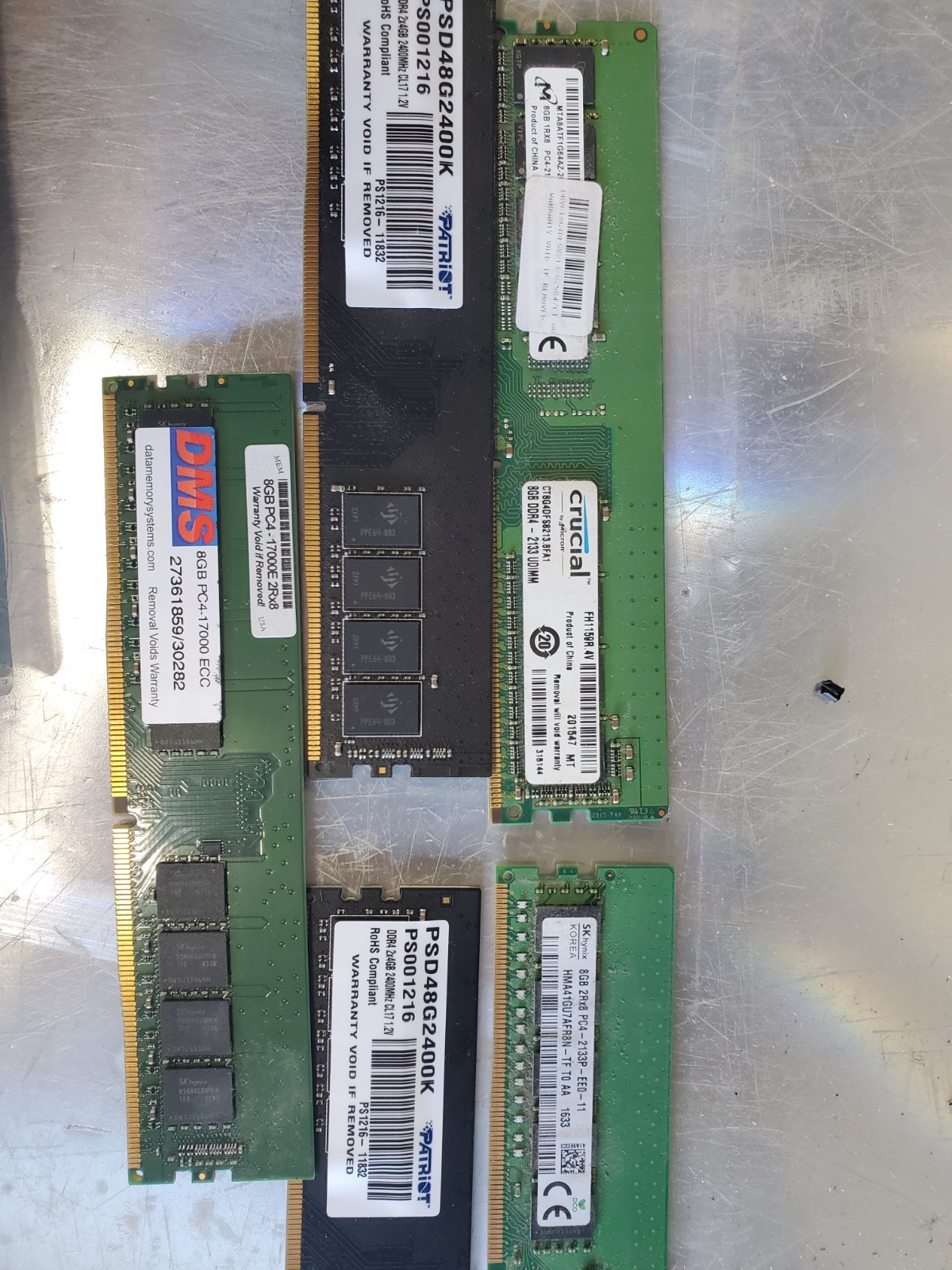 misc lot of (5)ddr4 8gb ram pc see pictures and descriptions