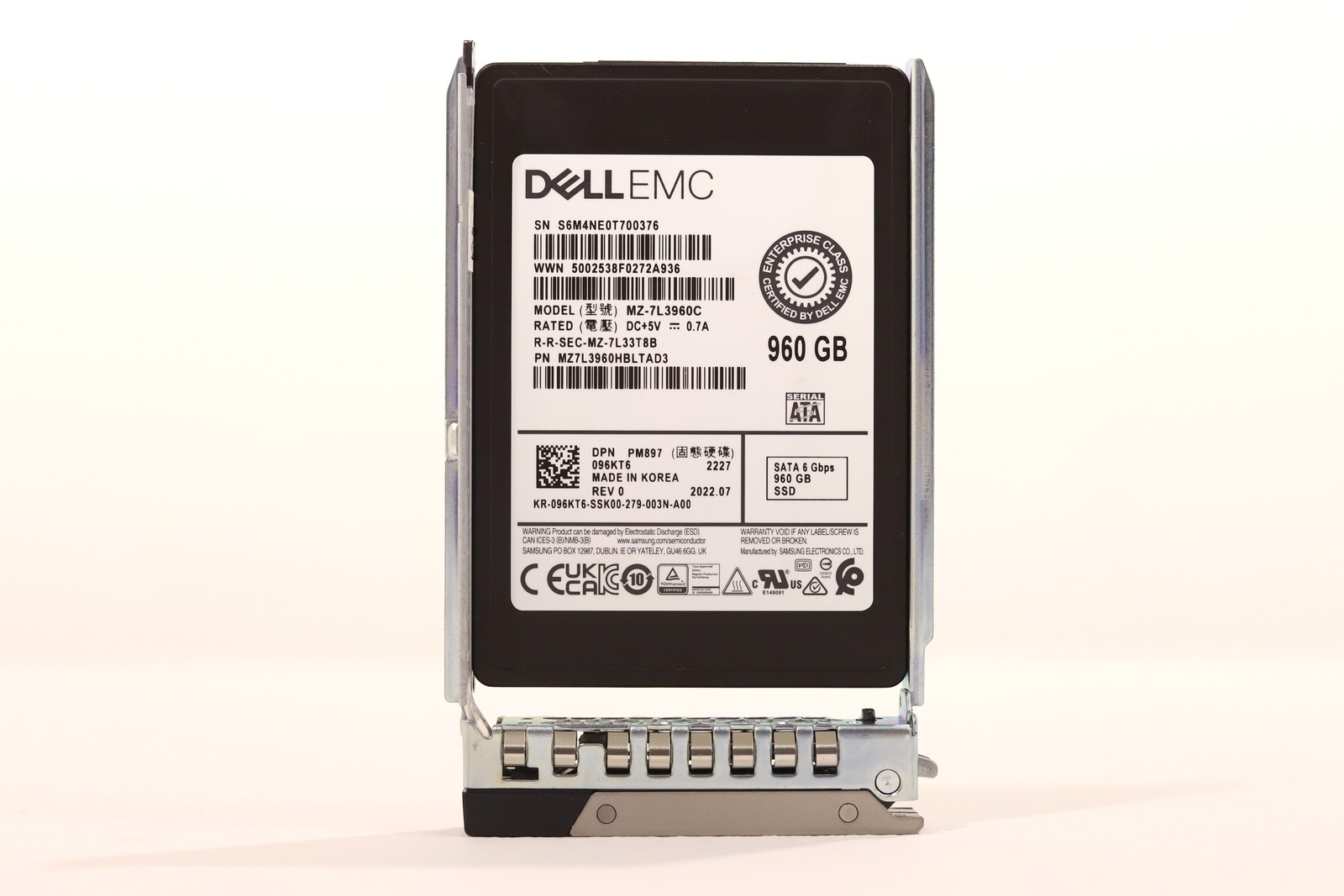 Dell MZ-7L3960C 960GB 2.5" 6Gb/s SATA Solid State Drive W/Caddy Dell P/N: 096KT6