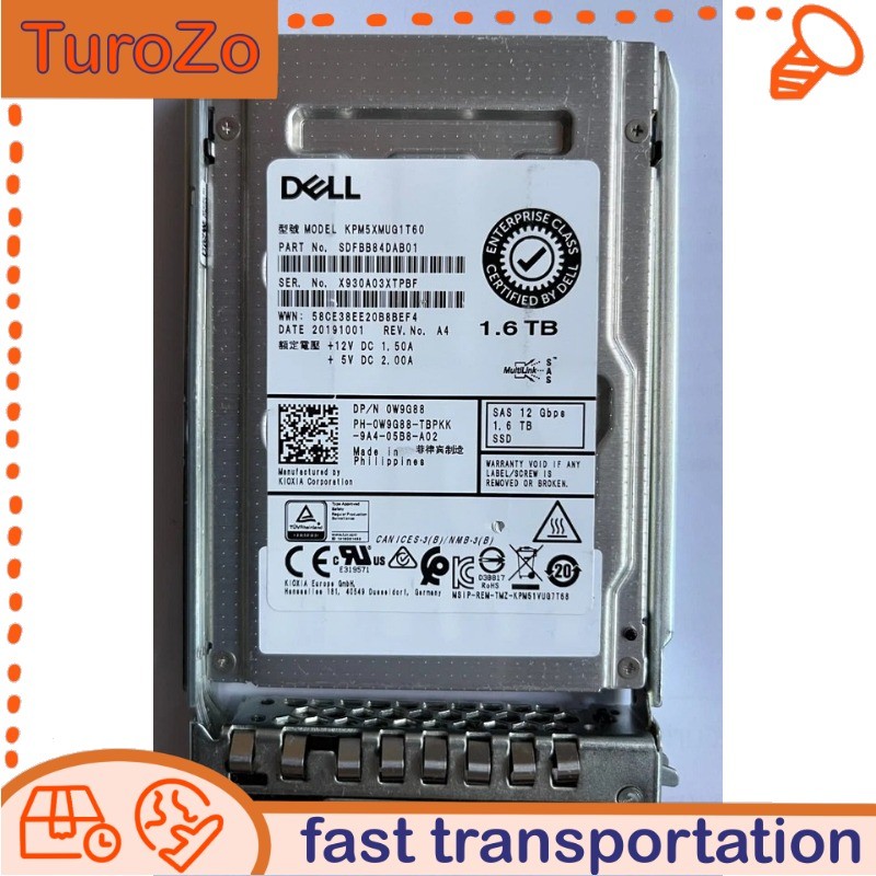 KPM5XMUG1T60 R640 W9G88 0W9G88 DELL KIOXIA 1.6TB SAS 2.5" 12Gb/s SSD R740 New