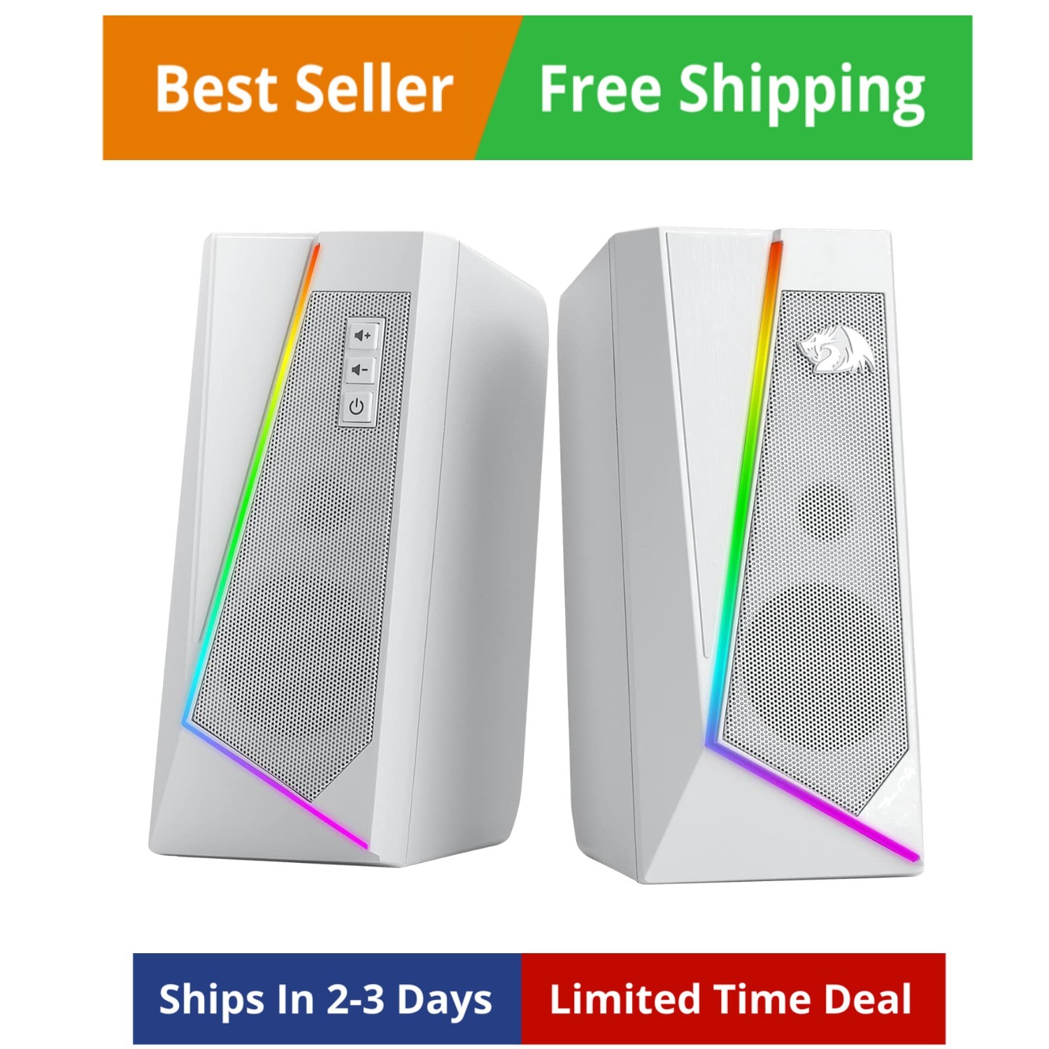 GS520 RGB Desktop Speakers, 2.0 Channel PC Computer Stereo Speaker with 6 Col...