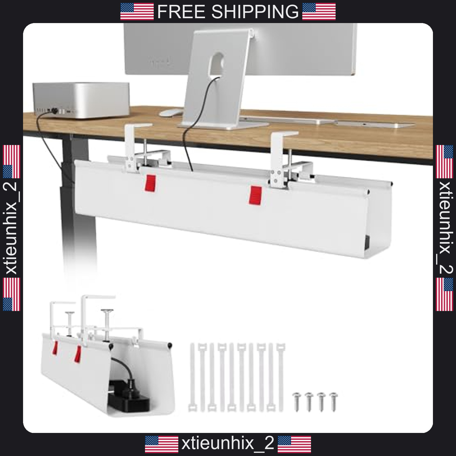 Cable Management Tray 28 inch Under Desk Organizer with No Drill Clamp
