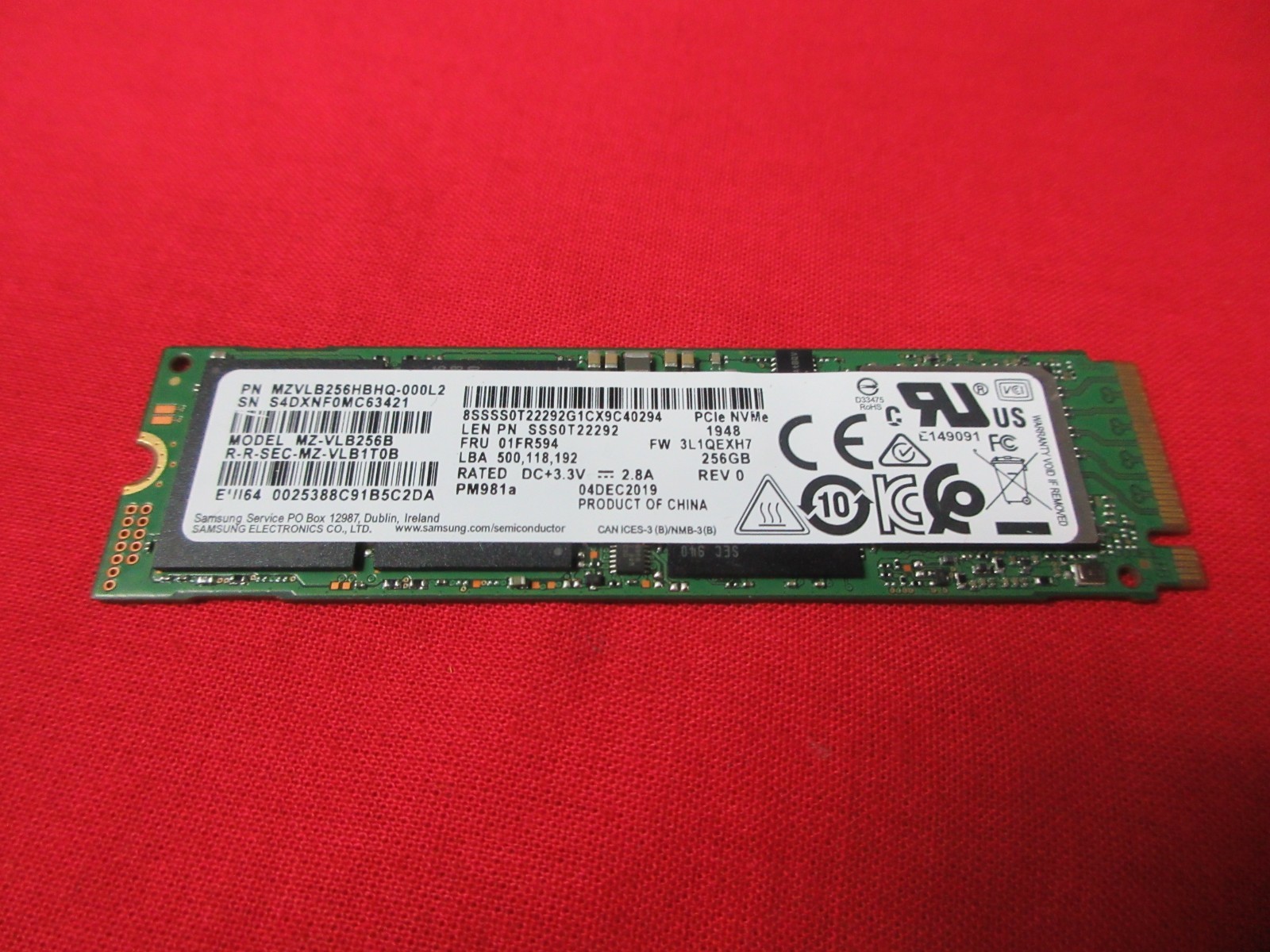 ORIGINAL SAMSUNG PCIe NVMe 256GB SSD MZ-VLB256B MZVLB256HBHQ-000L2