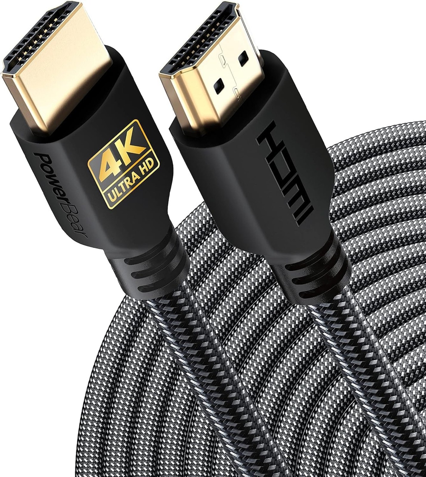 PowerBear 4K HDMI Cable 50 ft, Long Hdmi Cable Braided Nylon Gold 1 50ft