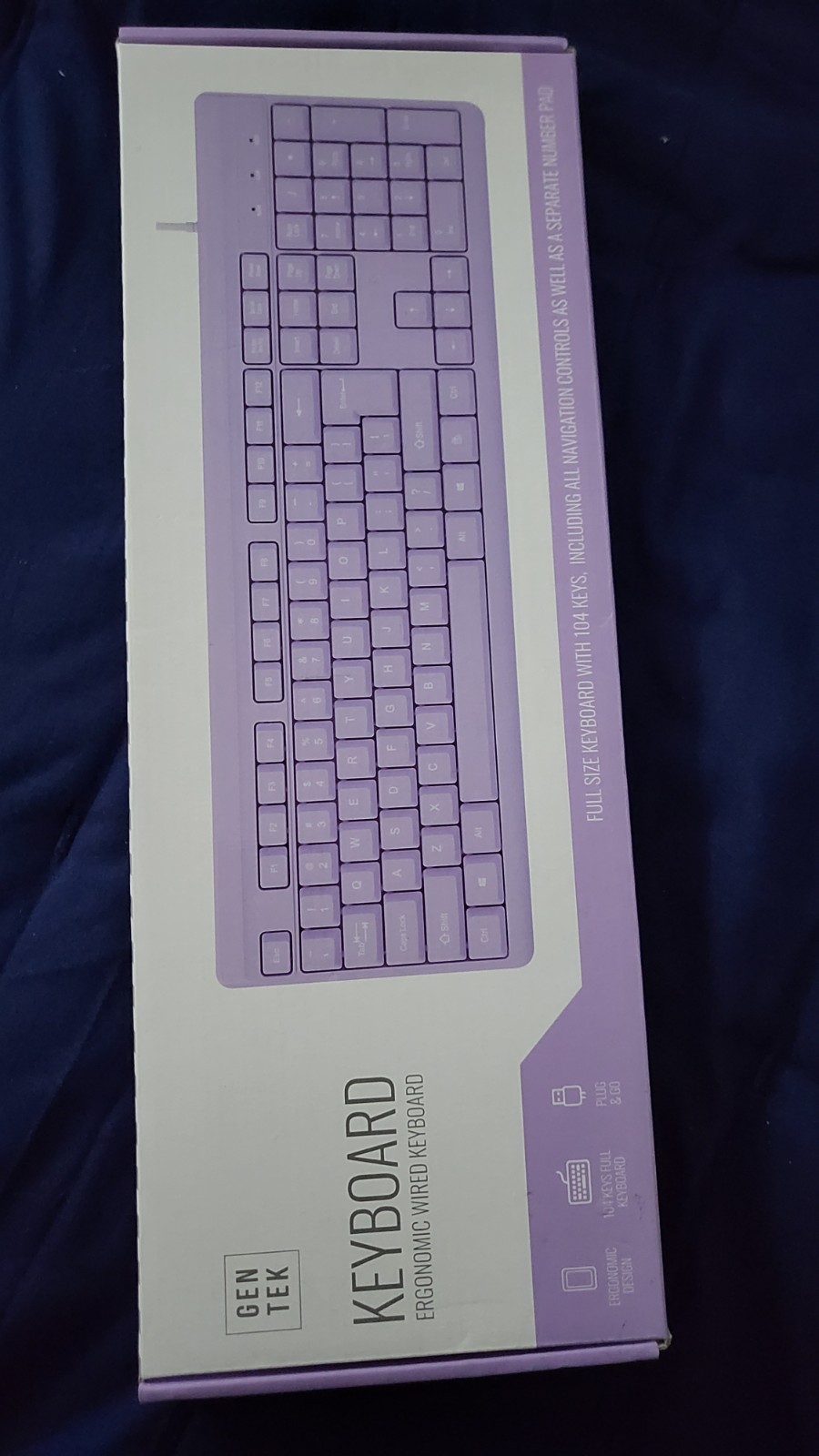 Gen Tek Ergonomic Wired Keyboard Purple Full Size Separate Number Pad