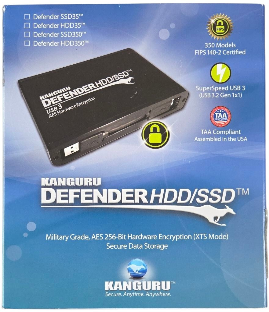 Kanguru Defender SSD 35 2TB USB 3.0 Secure Hardware Encrypted Portable SSD