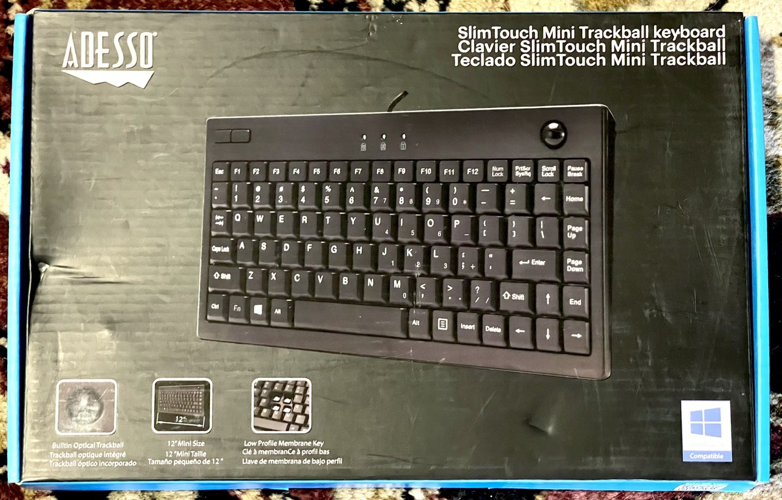 Adesso AKB-310UB SlimTouch 310 Mini Trackball Keyboard USB Wired Black New