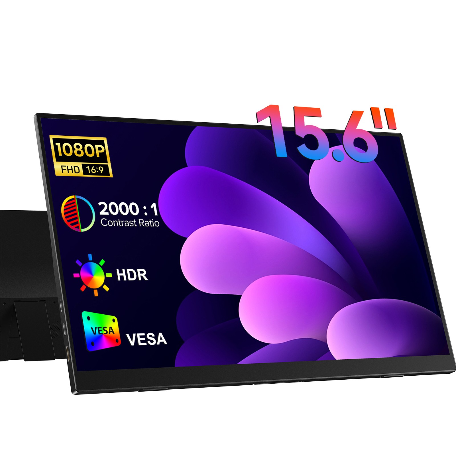 15.6 Inch Portable Monitor 1080P FHD Second Display with VESA Mountable & Stand
