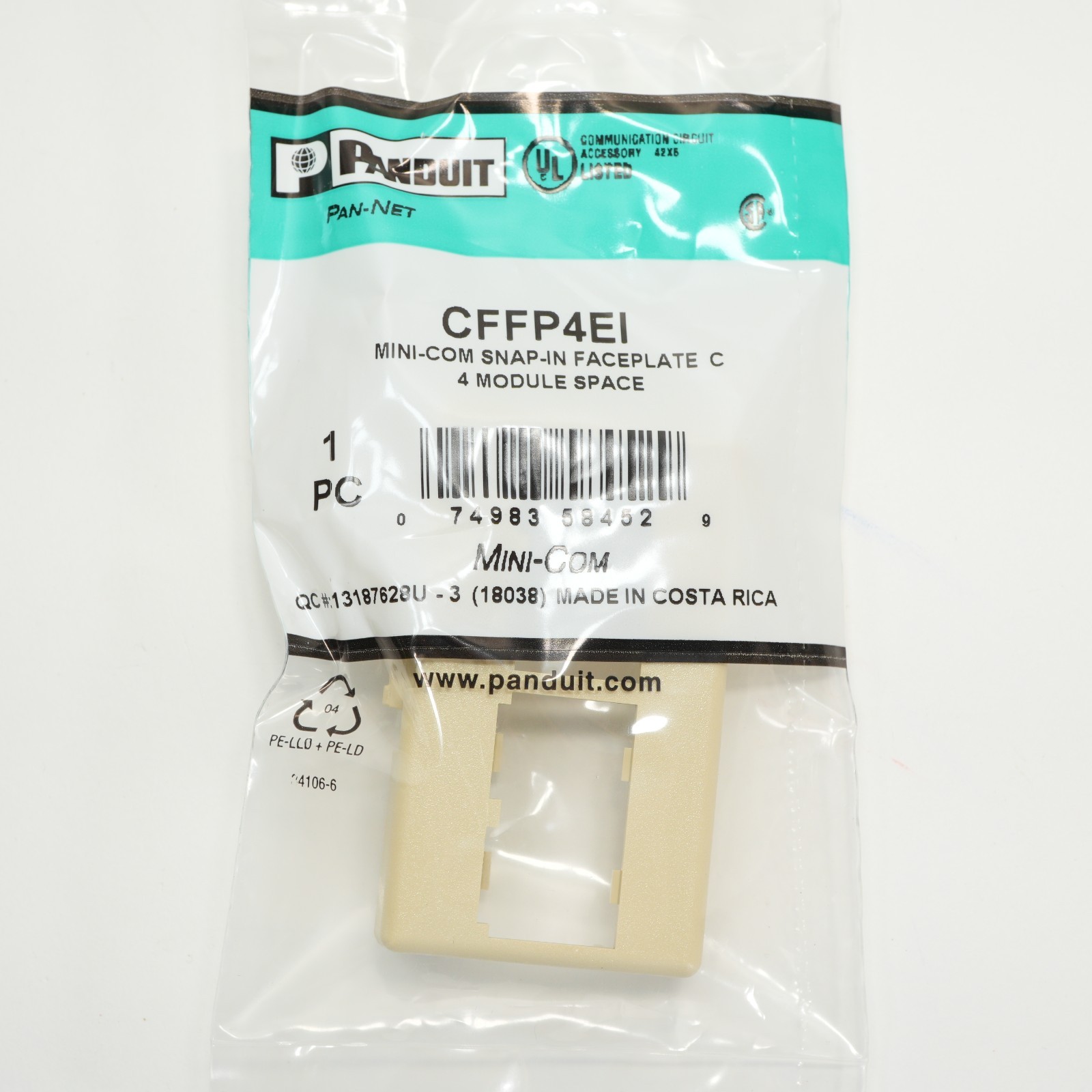 BULK SAVINGS Panduit CFFP4EI Mini-Com Snap-in Faceplate 4 module / port