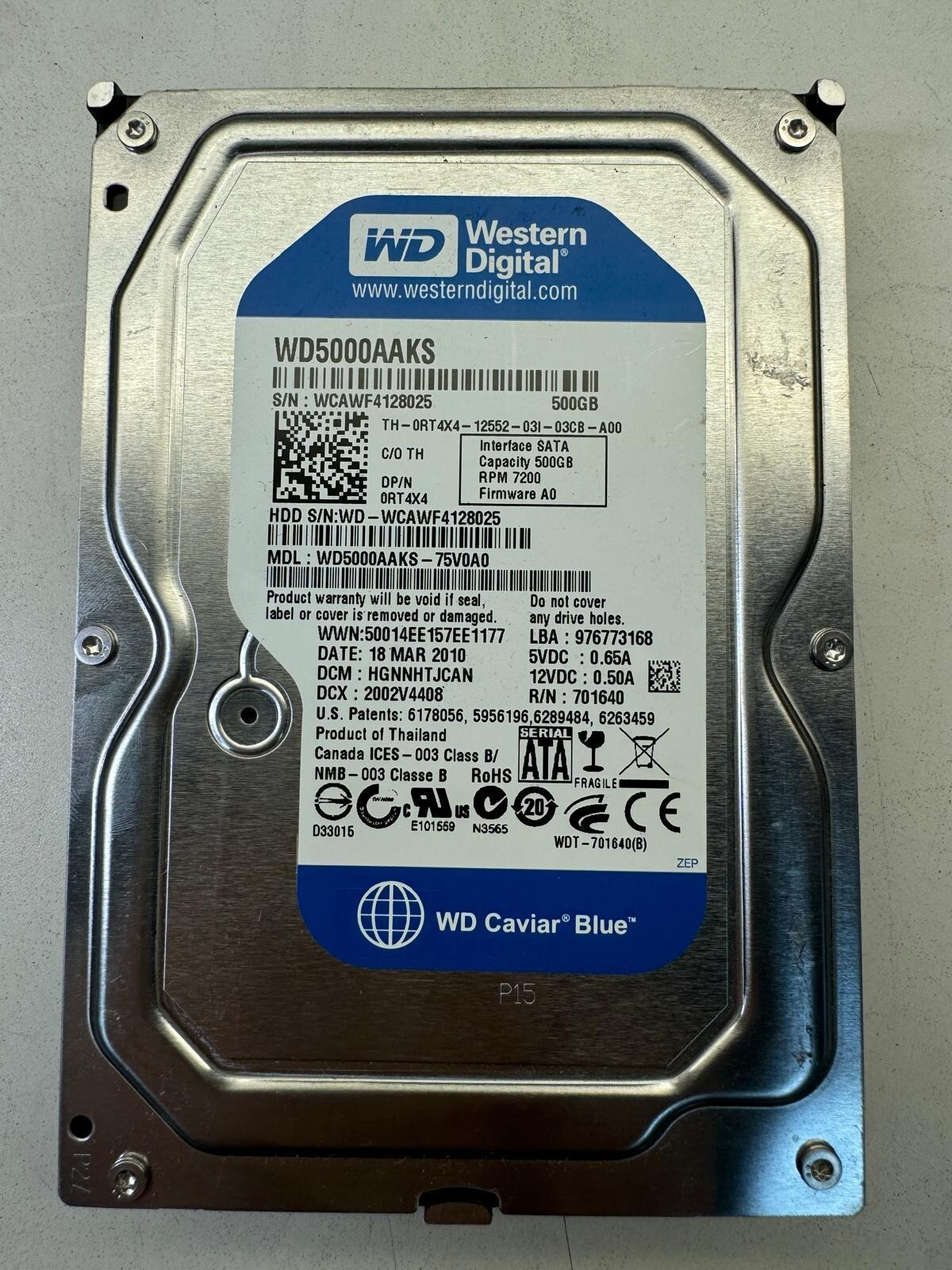 DELL RT4X4 WD5000AAKS-75V0A0 701640 500GB 7.2K RPM 16MB Cache 3 GB/s 3.5" HDD