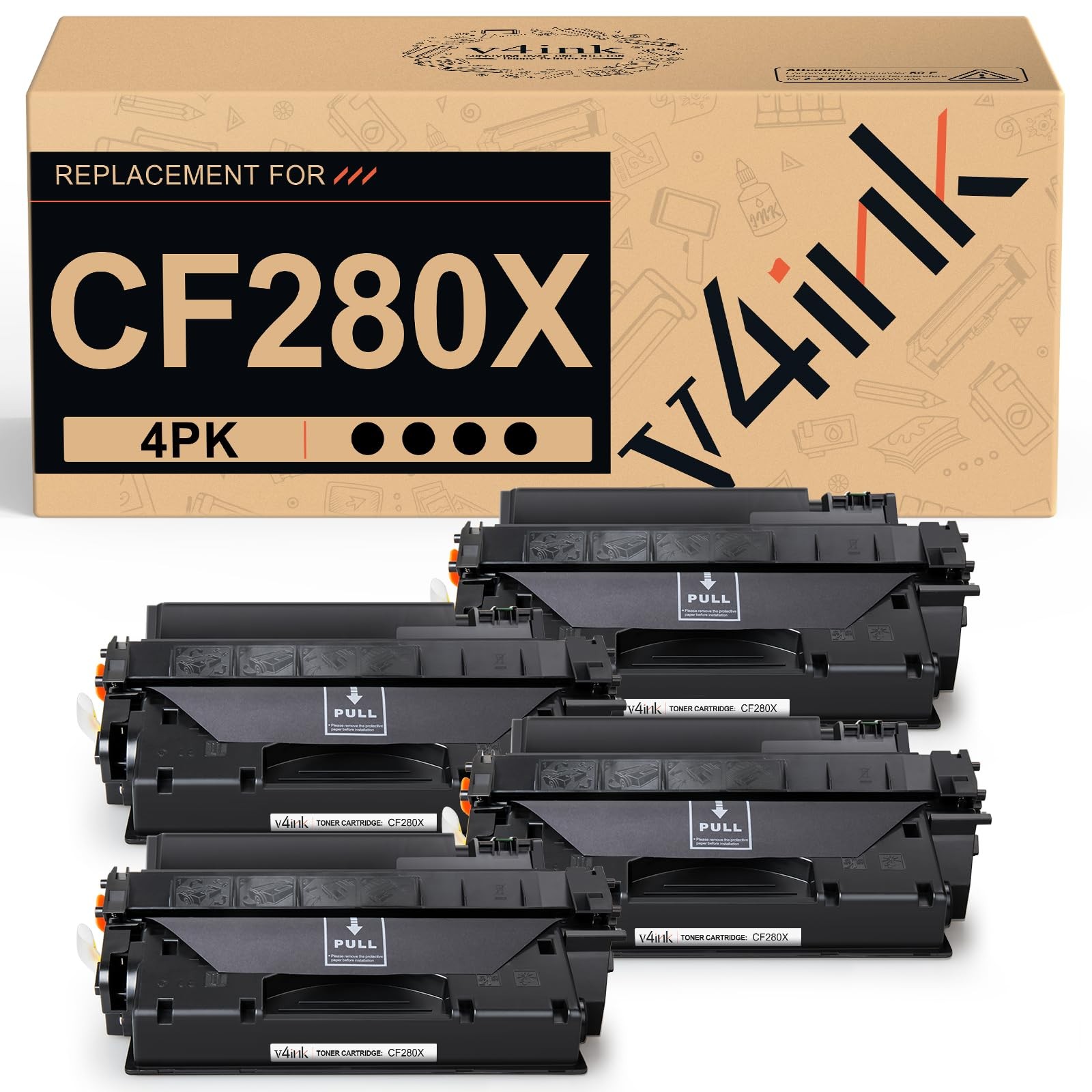 v4ink Toner Cartridge CF280X 4PK