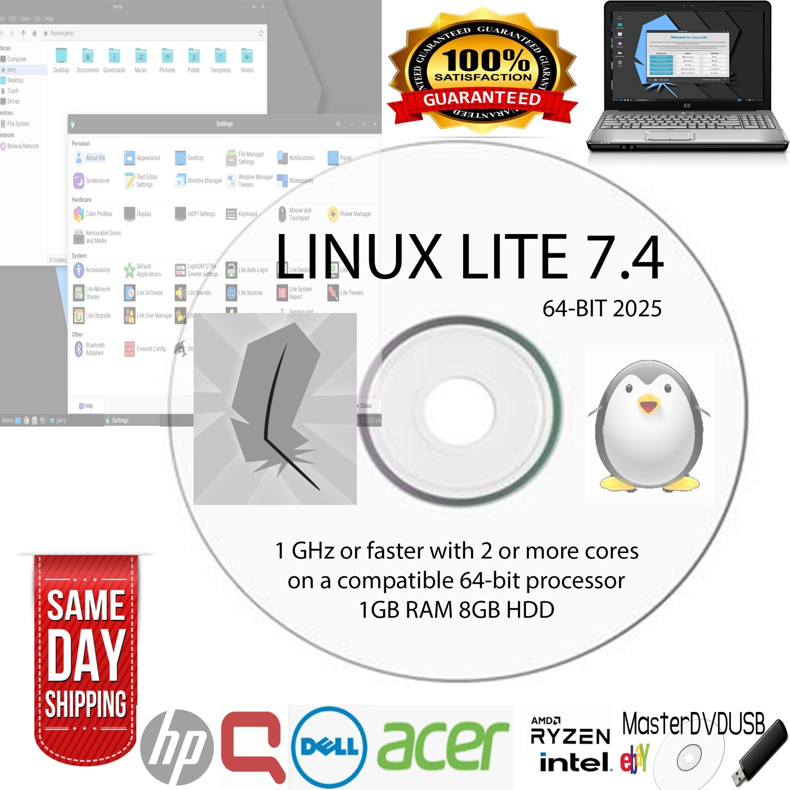 Linux Lite 7.4 64-bit Bootable DVD Installer – Revive Your Old PC Fast Shipping
