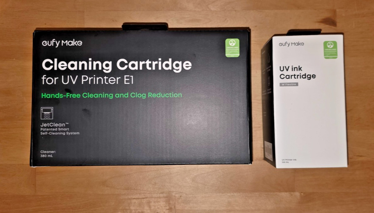 EufyMake E1 UV Ink Bundle White W + Glossy G + Cleaning Cartridge NEW SEALED