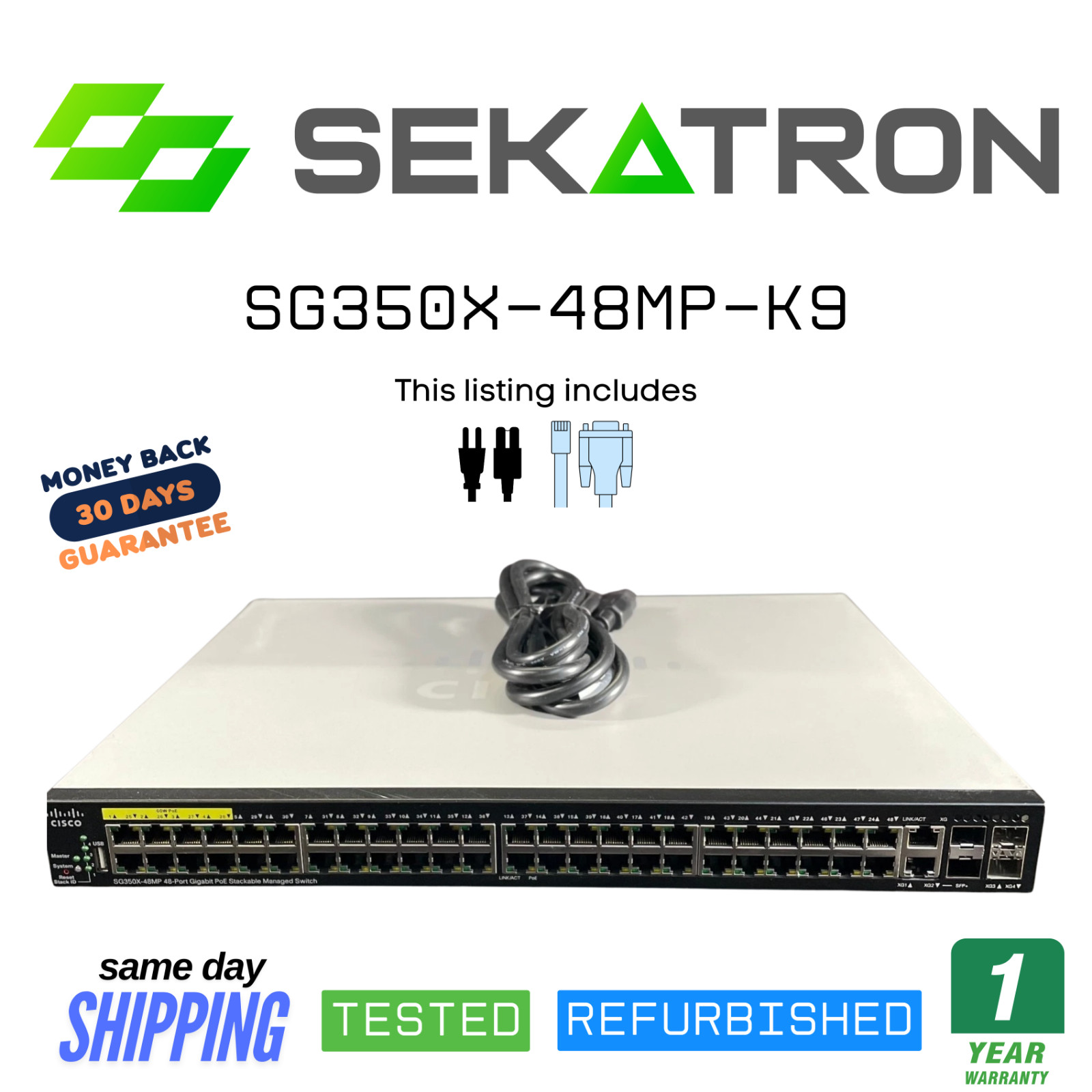 🔀Cisco SG350X-48MP-K9 Small Business Switch • 48-Port Gigabit PoE+ (4×10G SFP+)