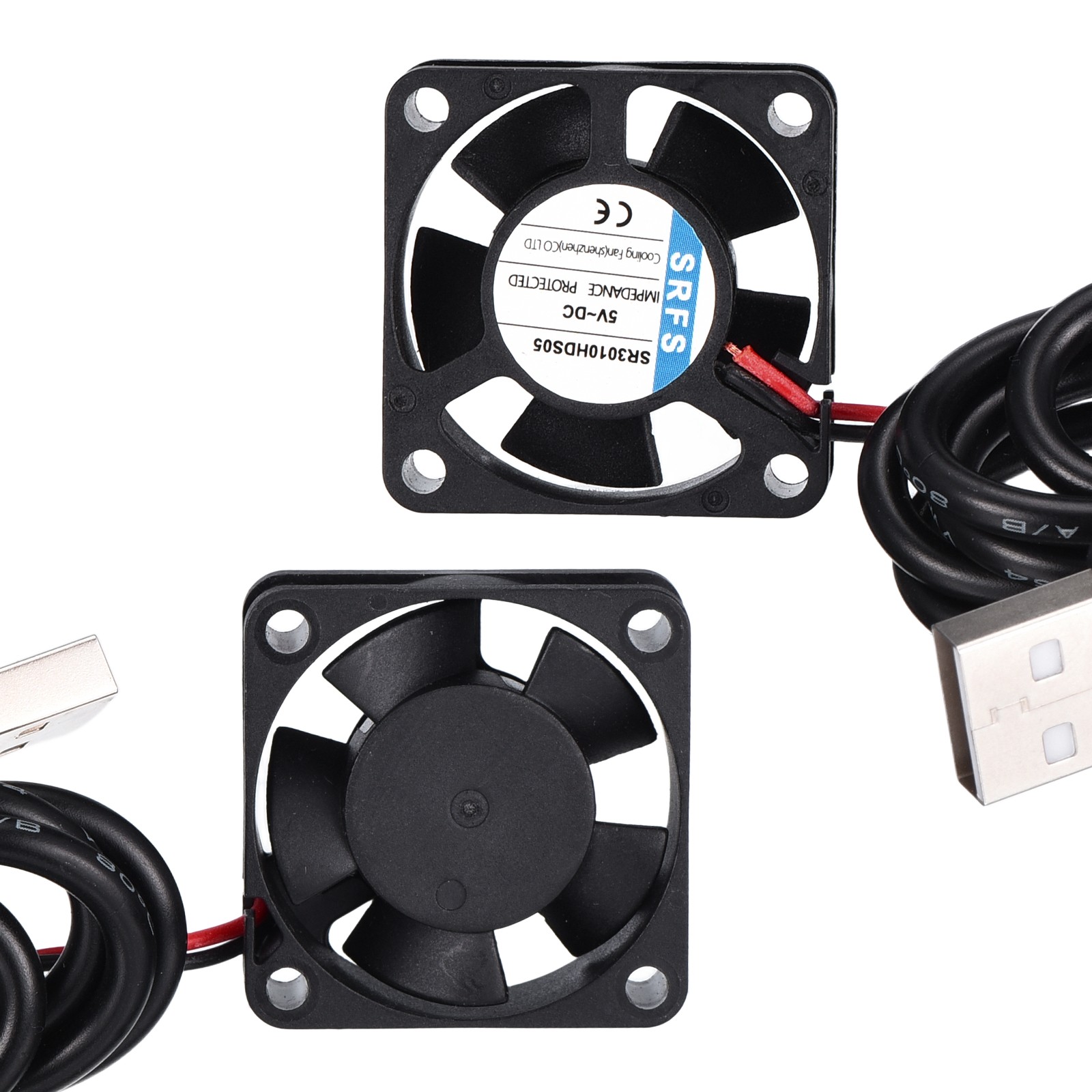2 Pcs 5V Brushless Cooling Fan, Fluid Bearing with USB Plug, SR3010HDS05
