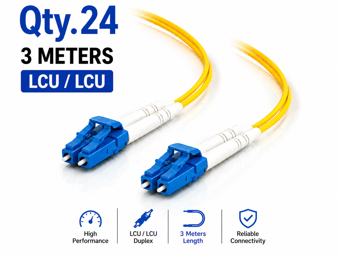 (24) 3 Meter LC/UPC - LC/UPC Duplex Fiber Patch Jumper OS2 SMF Singlemode Cable