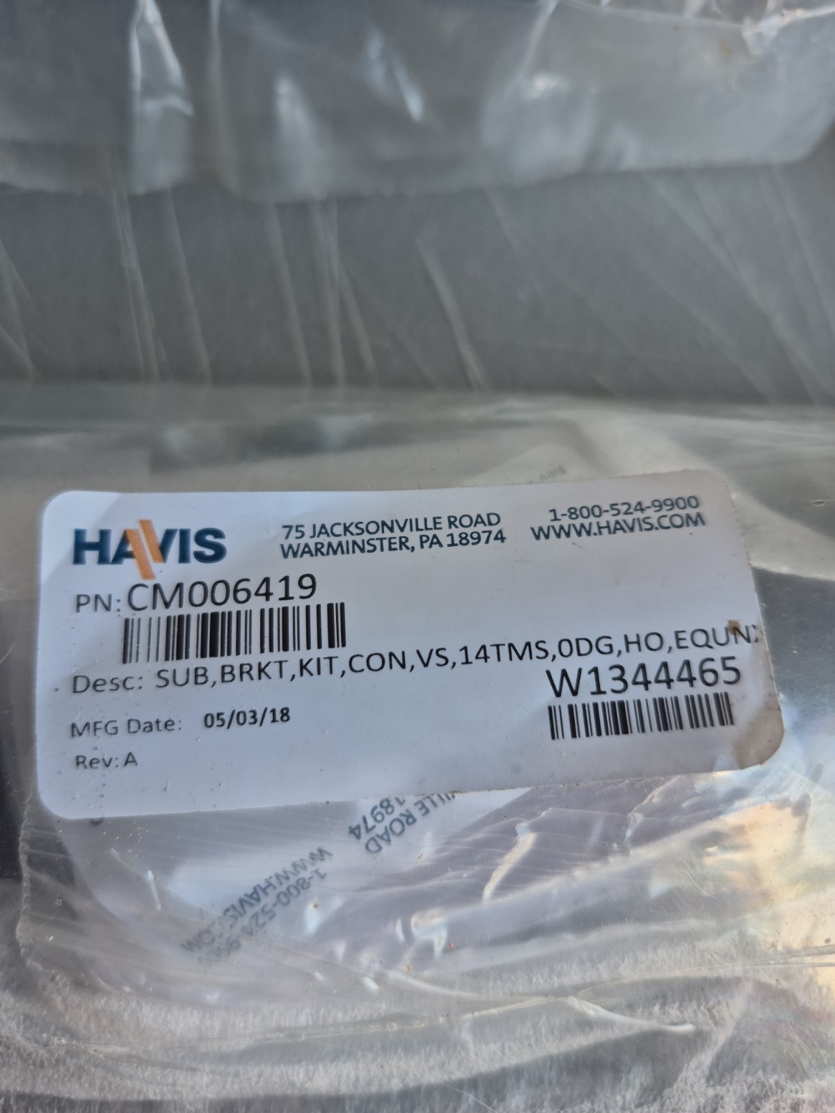 Havis CM006419 SUB, BRKT, KIT, CON, VS, 14TMS, ODG, HO, EQUNX W1344465