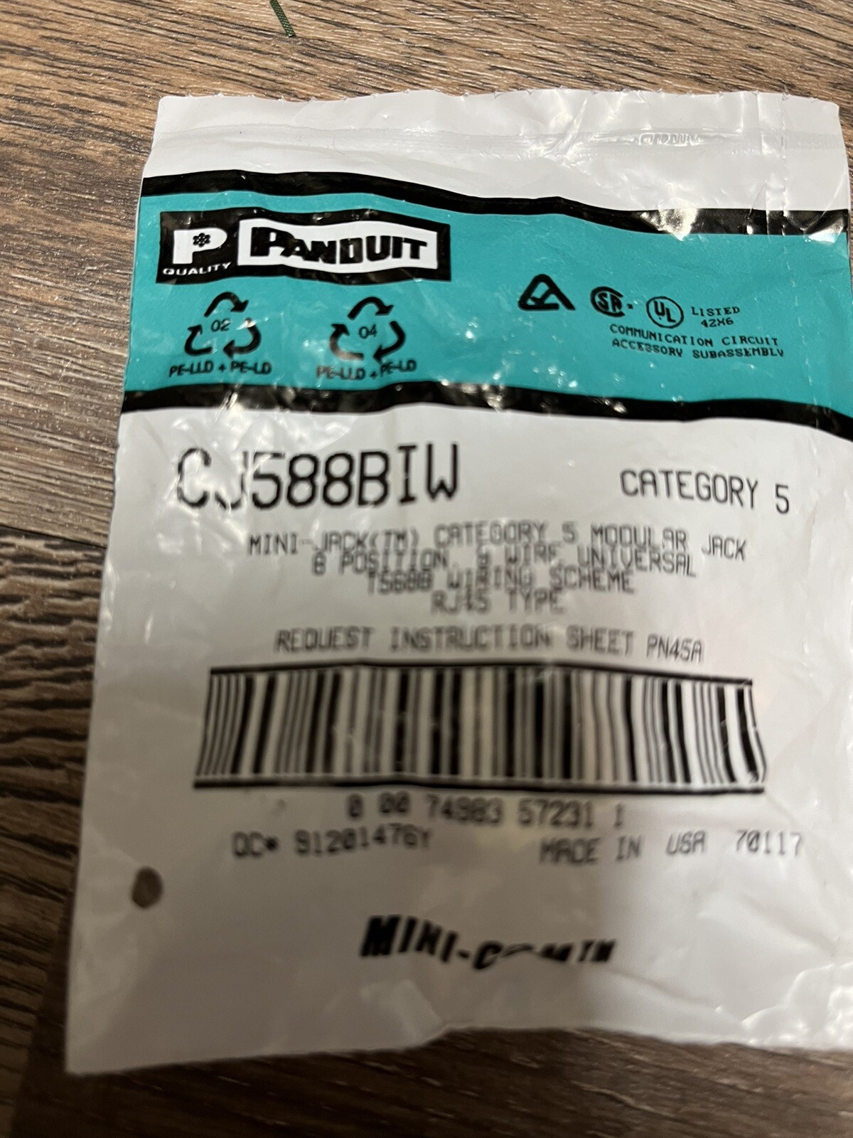 Panduit CJ588BIW CAT 5 MODULAR JACK WHITE