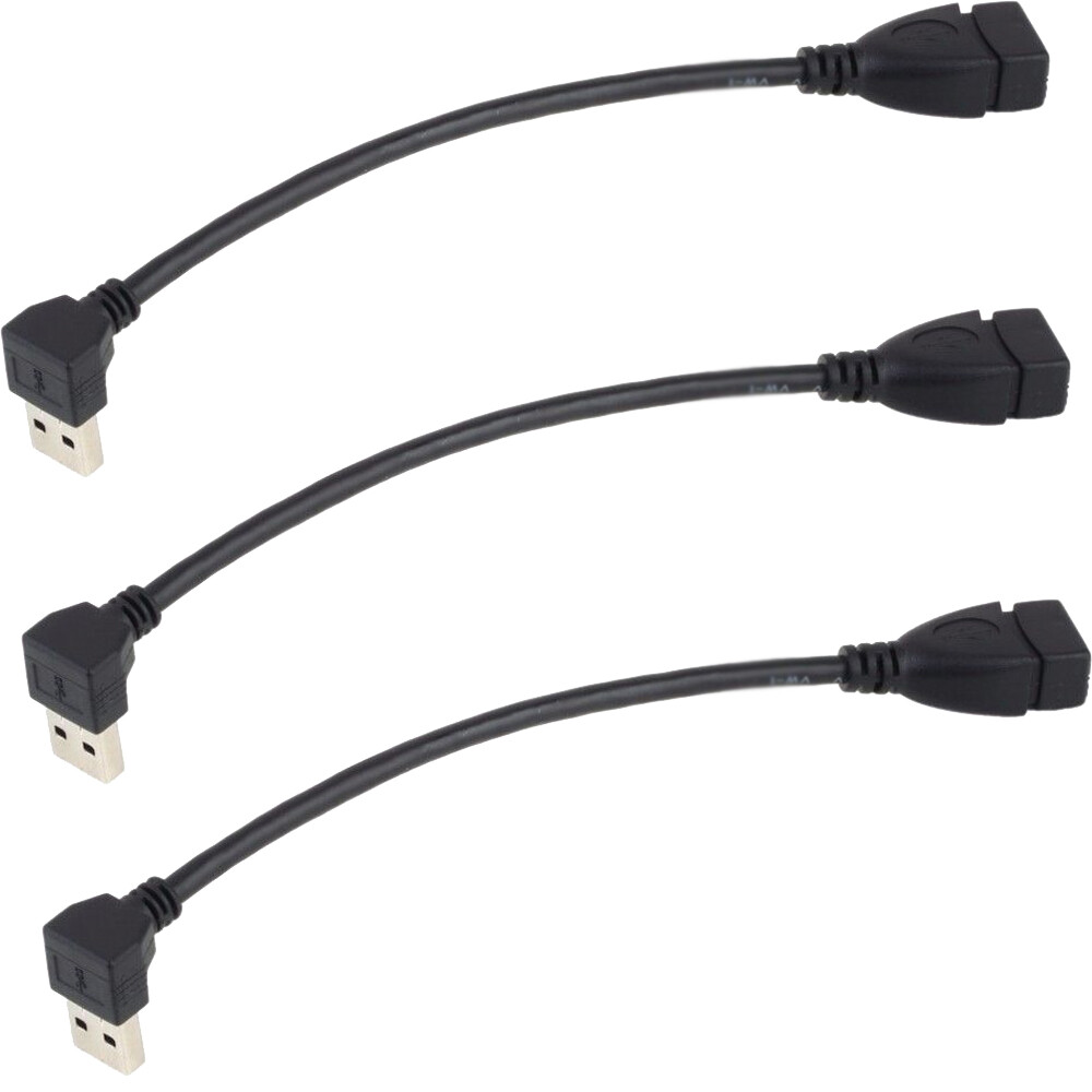 3pcs 8in USB 3.0 A-Male Right-Angle to A-Female Short Extension Cable