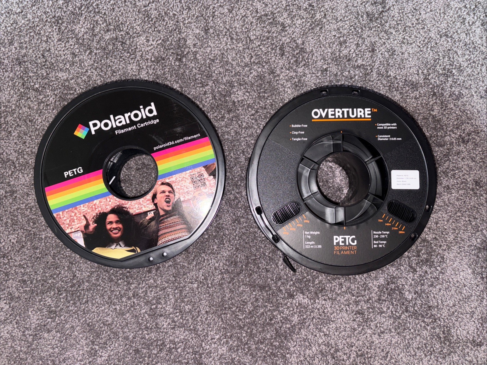 3D printer filament. PETG 1.75 mm. 2 Spools Black And White.