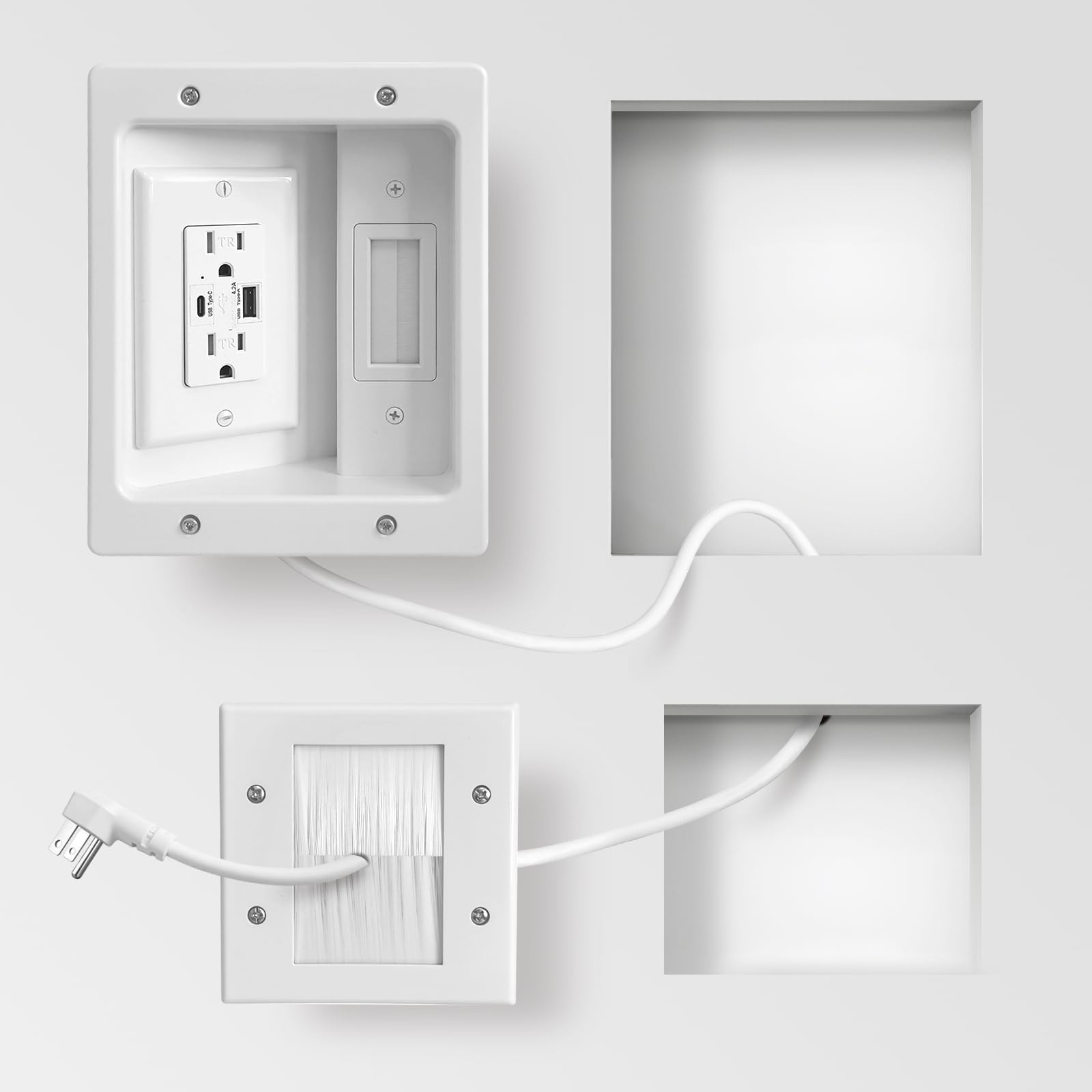 GEVINFA inWall TV Cable Management Kit with Power, Dual Outlets, USBA & USBC ...