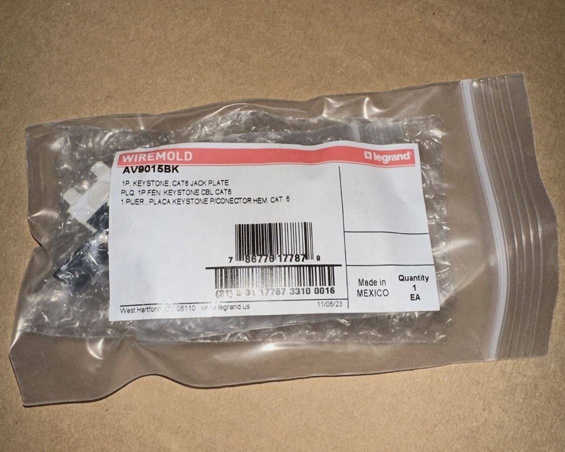 WIREMOLD AV9015BK Legrand 1P, Keystone CAT6 Jack Plate Black - NEW