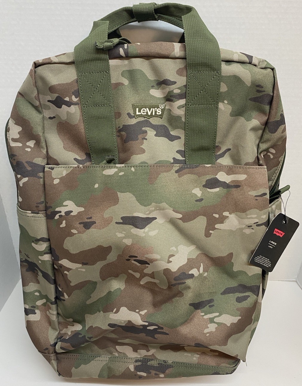 Levi’s L-Pack 25L Green Camouflage Canvas Laptop Backpack, Large Size 13”x6”x17”